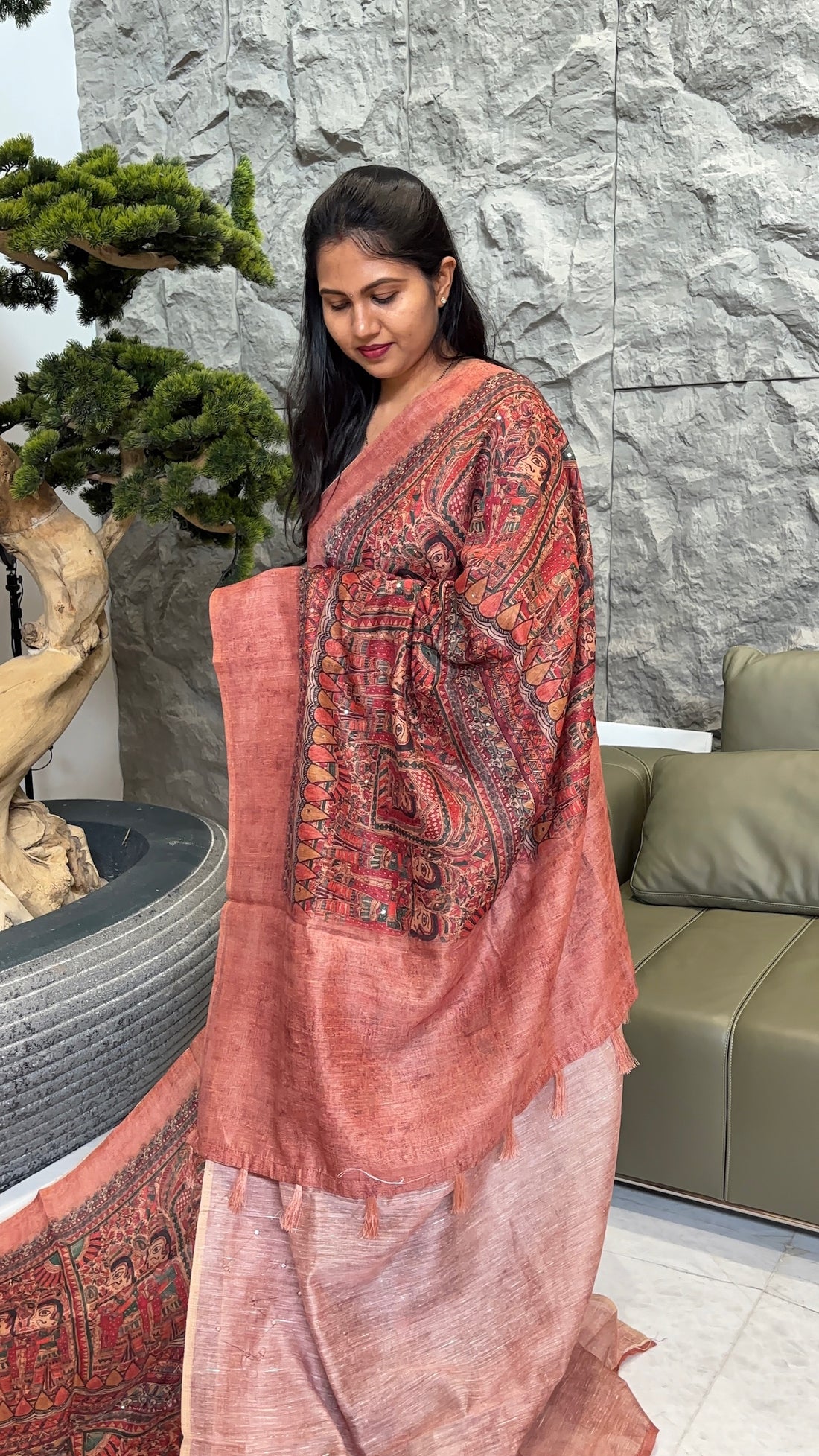 Madhubani print peach