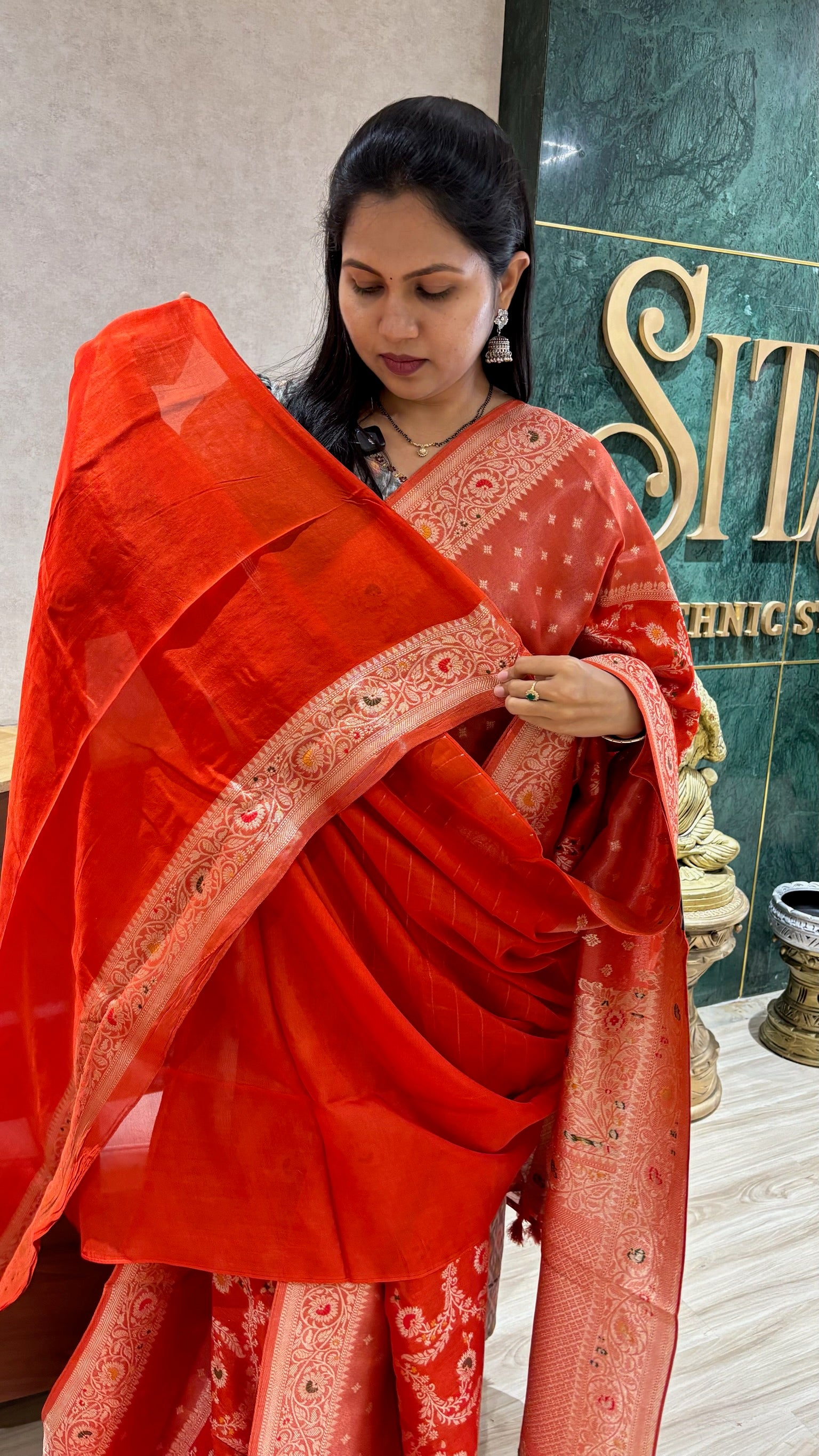 Tussar Georgette orange