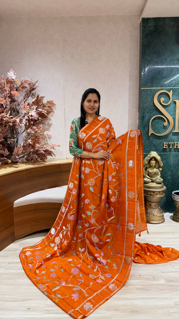 Pure georgette jhamdani orange