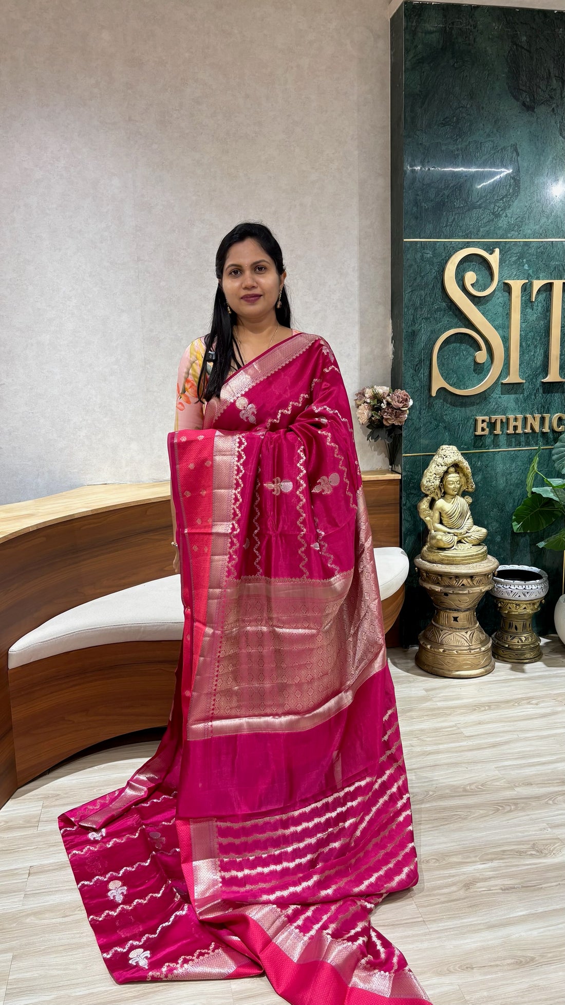 Pure Chanderi saree rani pink