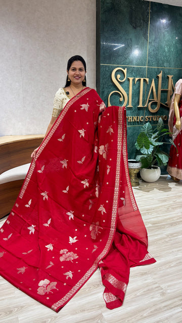 Tussar georgette red
