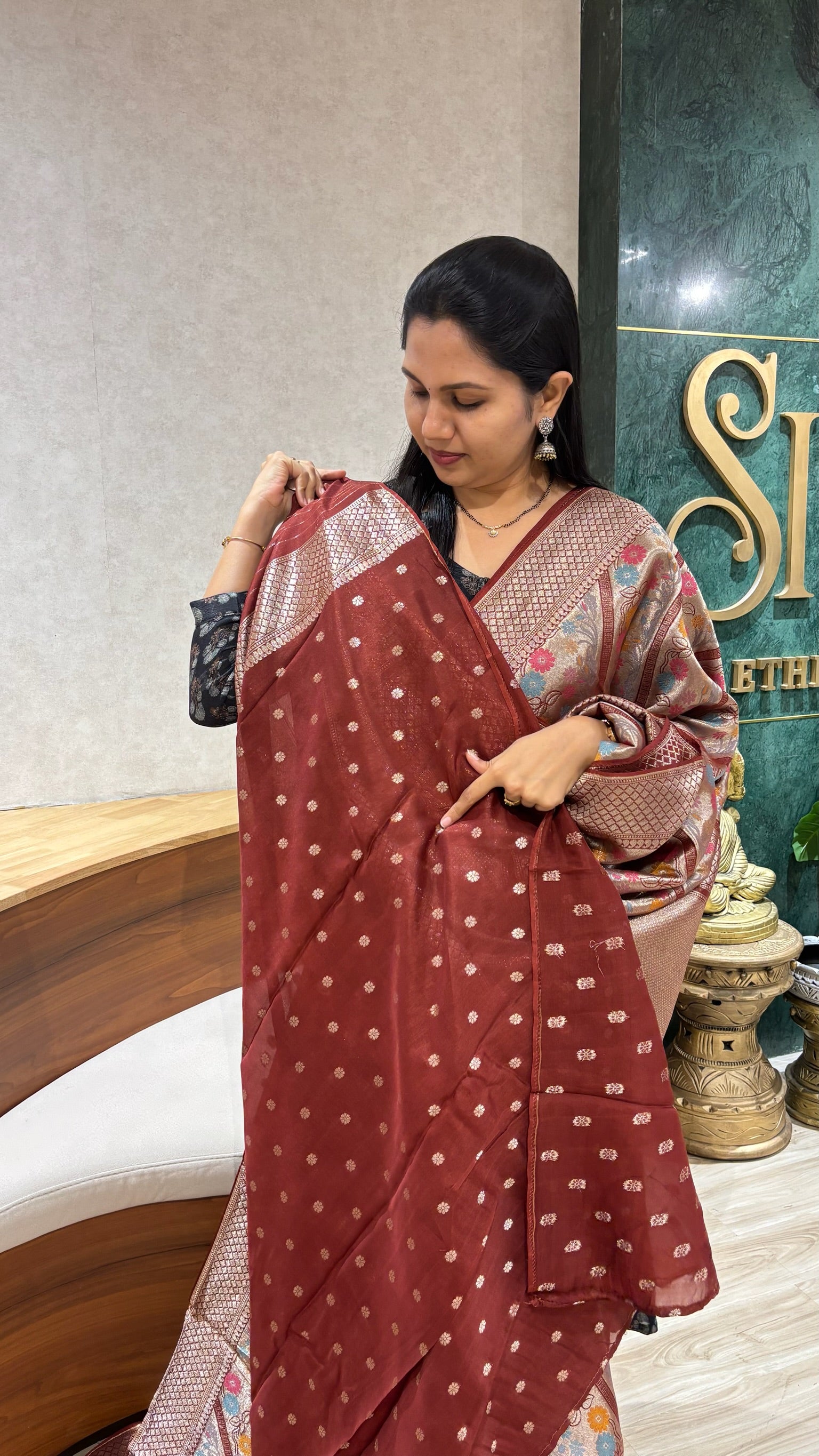 Banaras tissue georgette brown