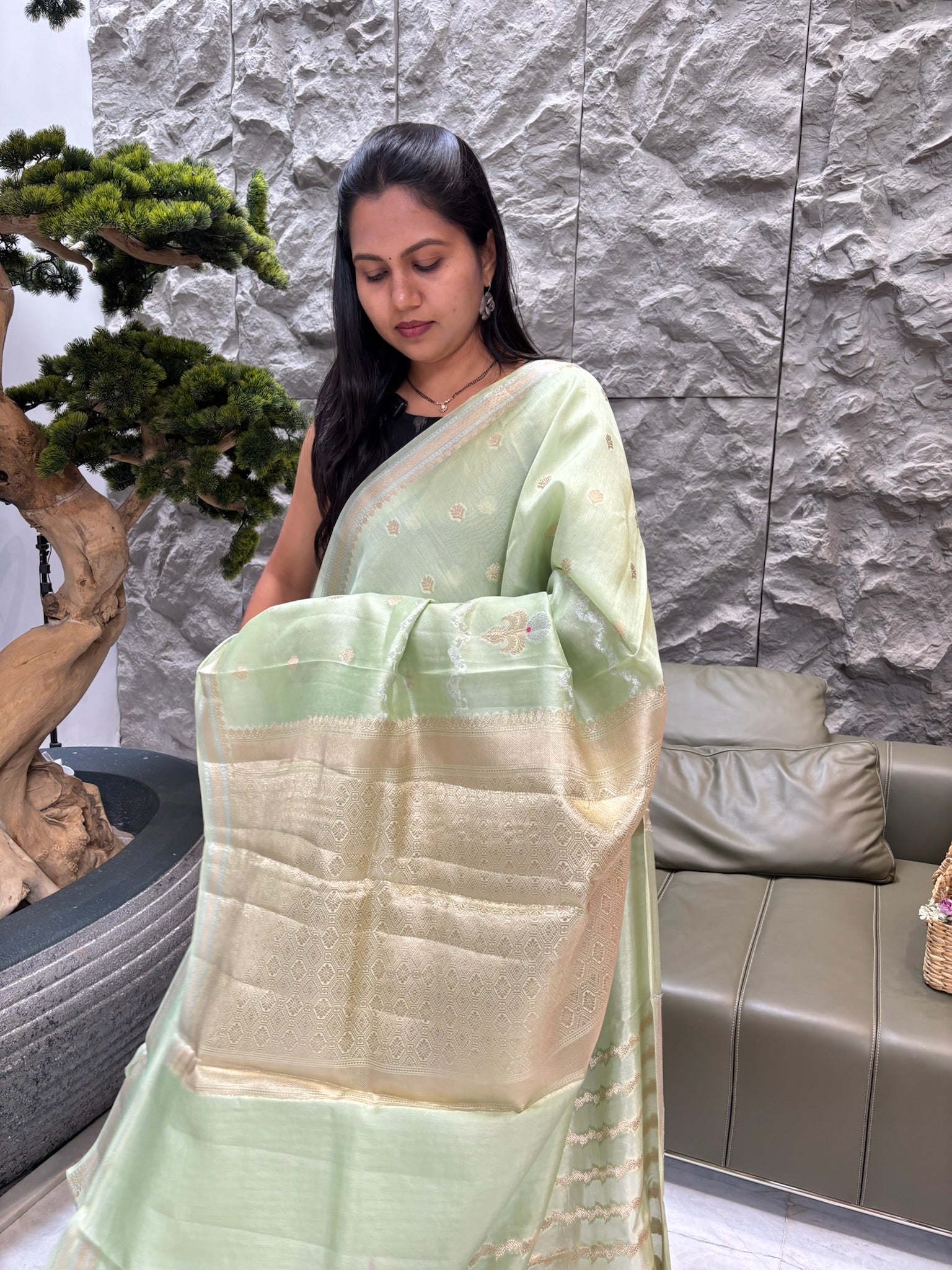 Chanderi saree pista green