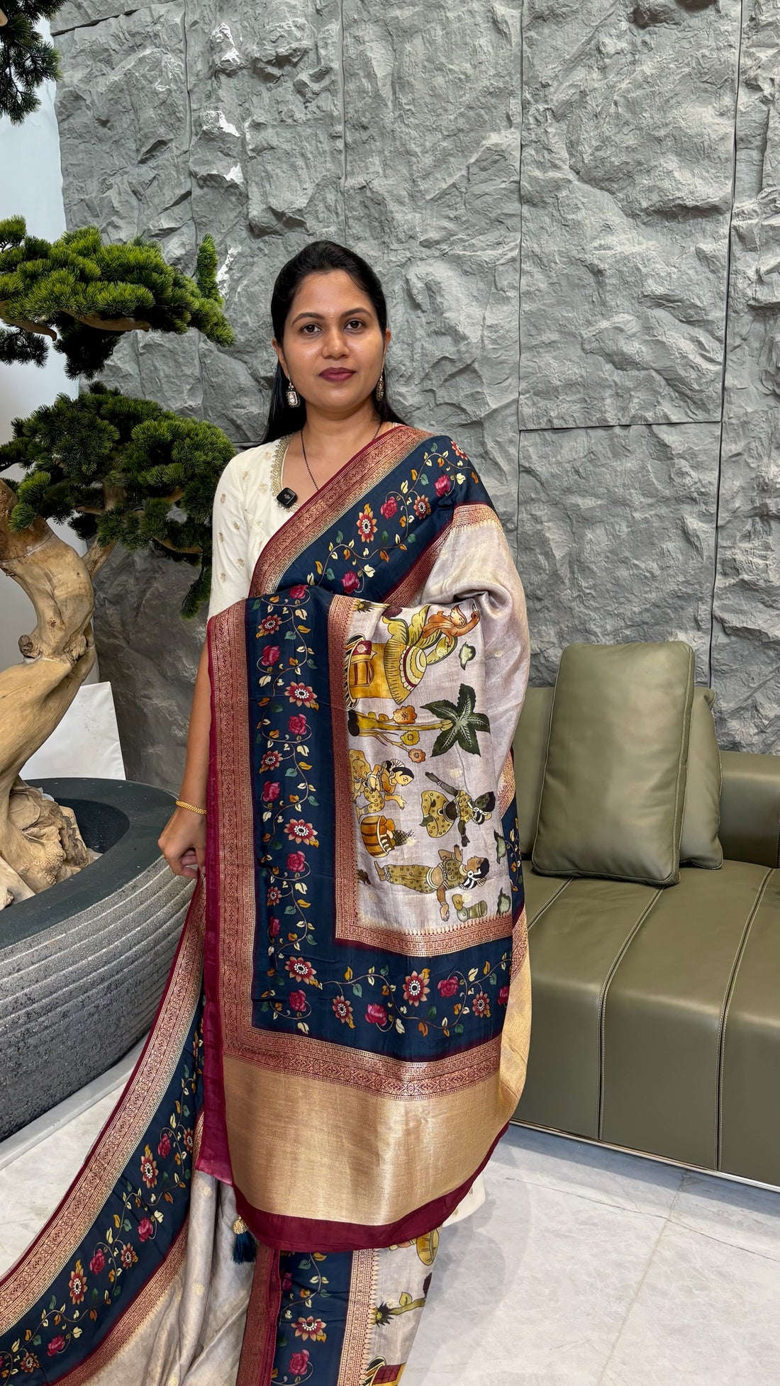 Dola silk saree grey-blue