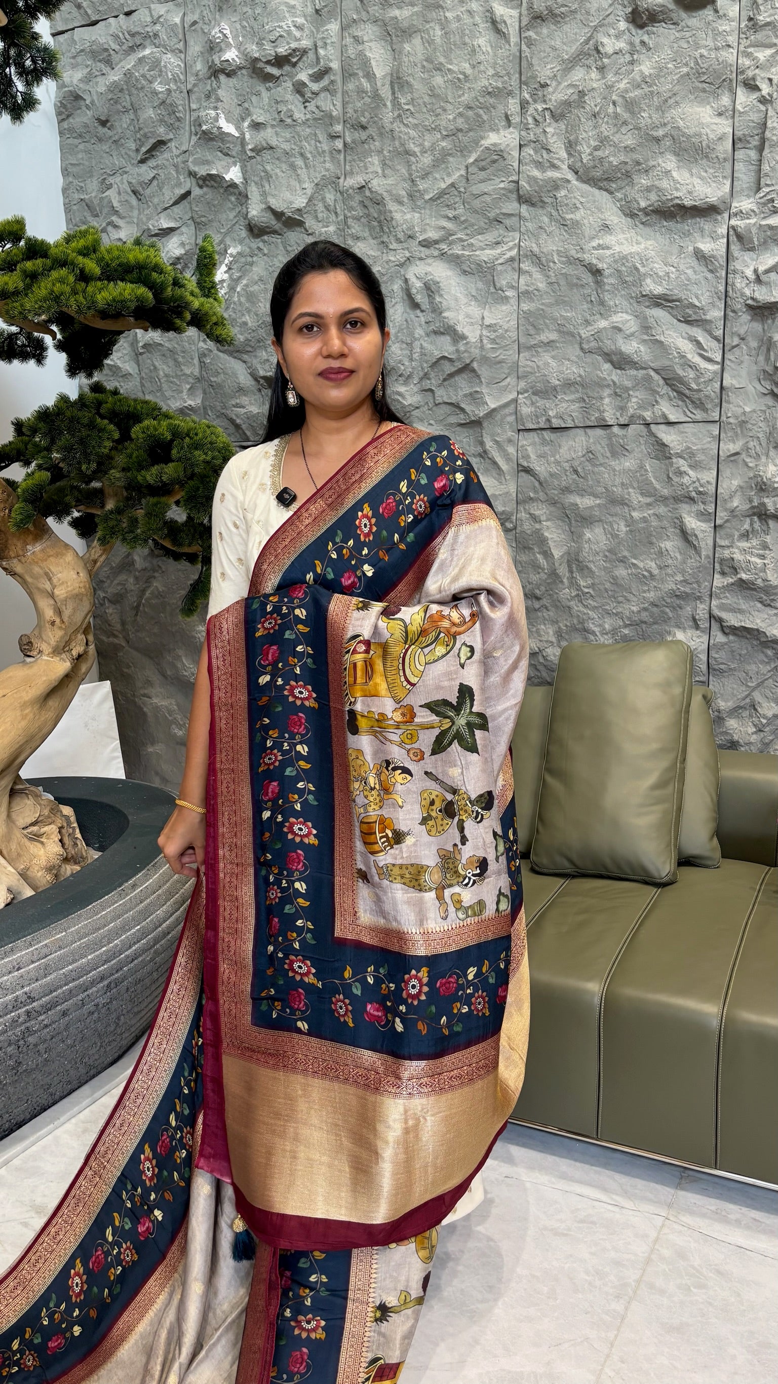 Dola silk saree grey-blue