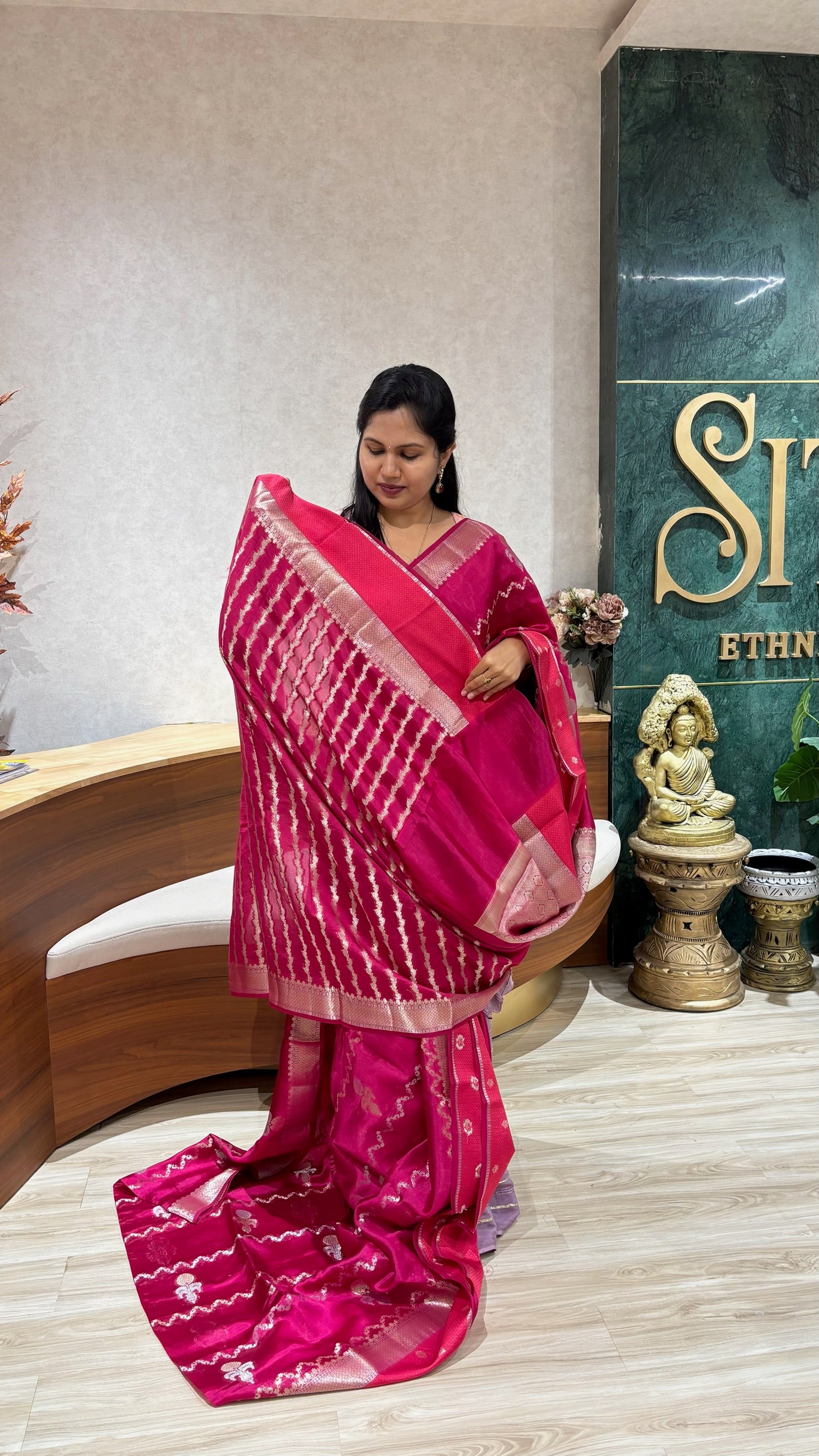 Pure Chanderi saree rani pink