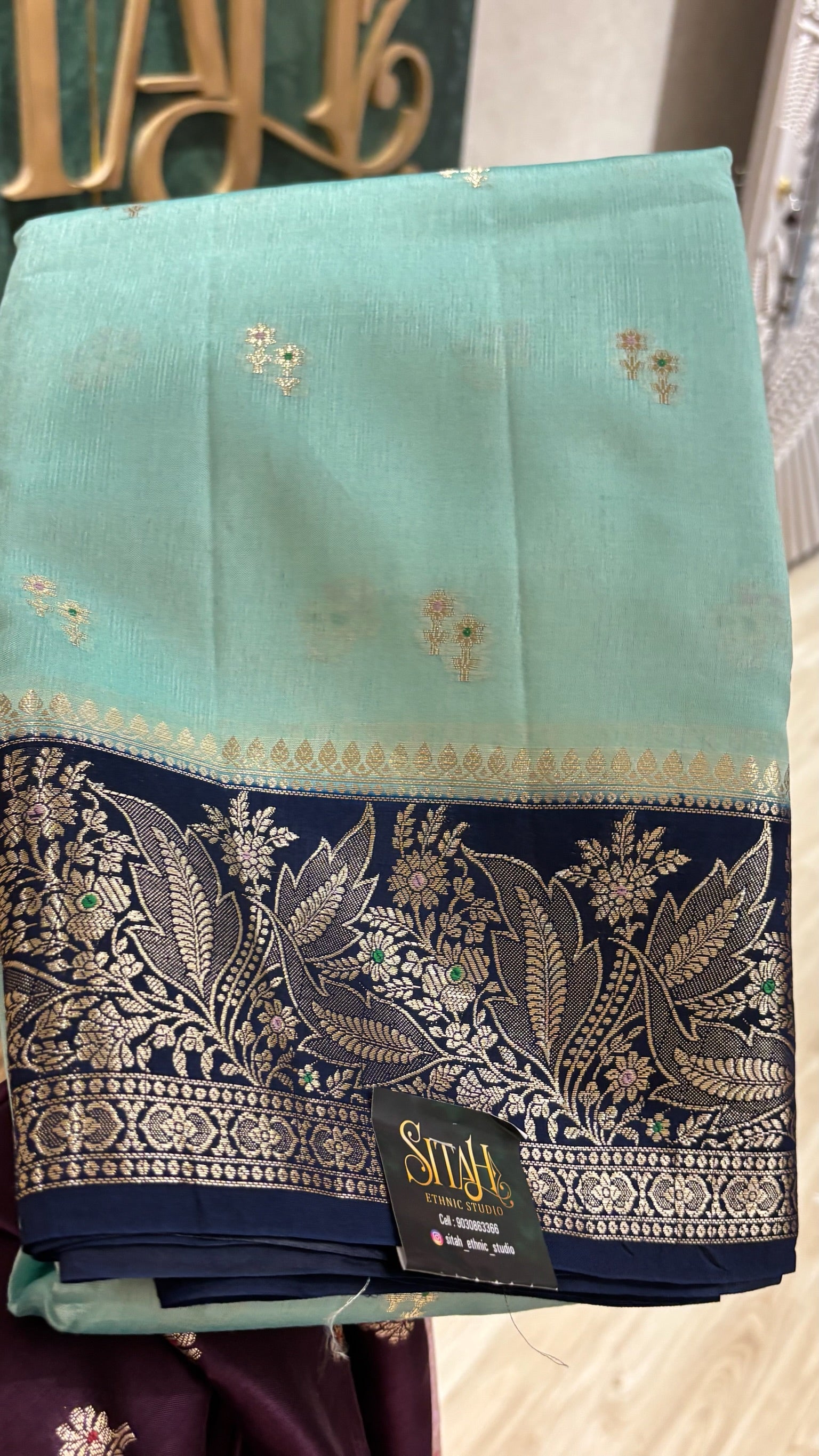 Fancy mango pattu sea green
