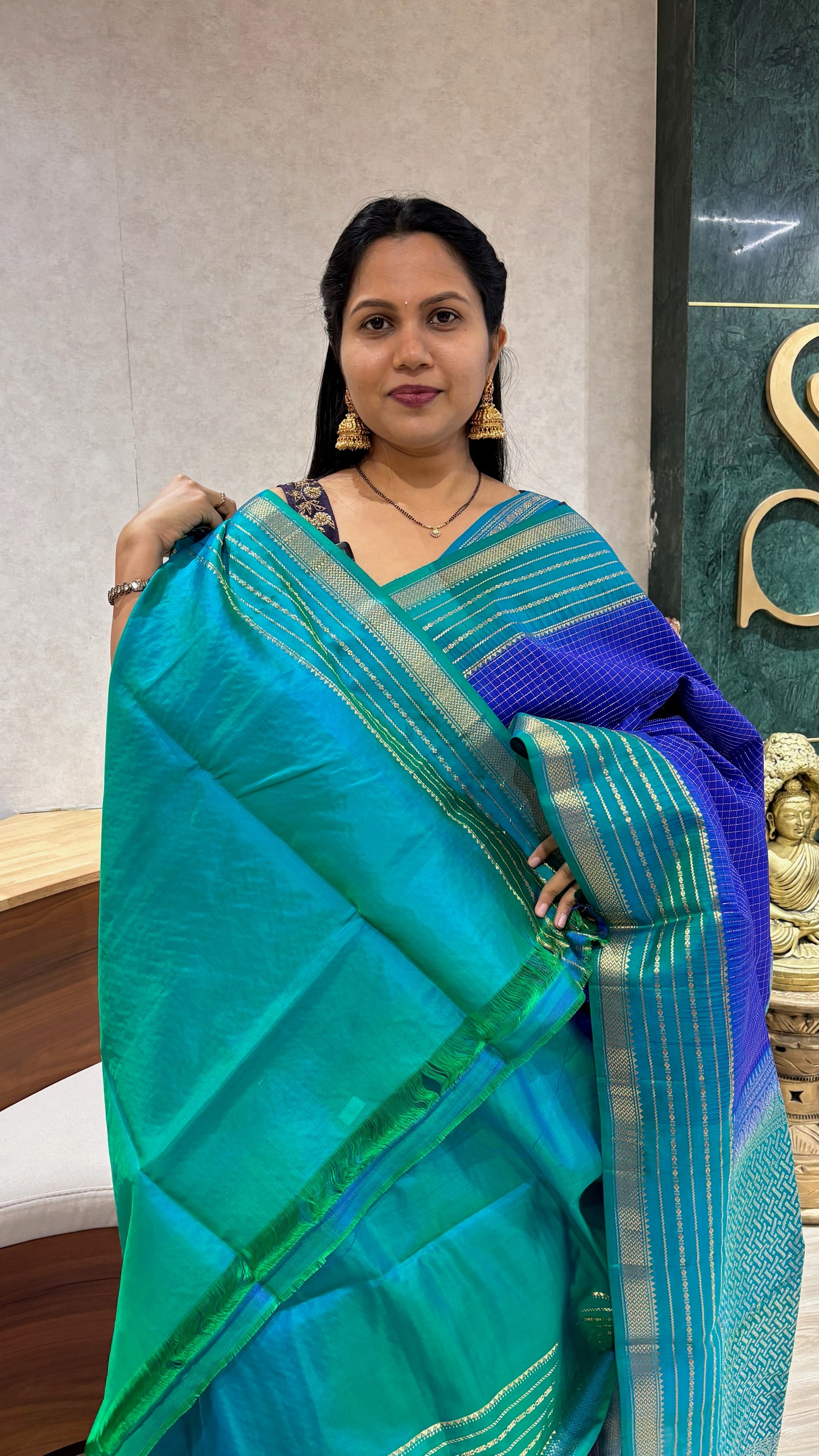 Lightweight Handloom kanchi pattu Gemini blue