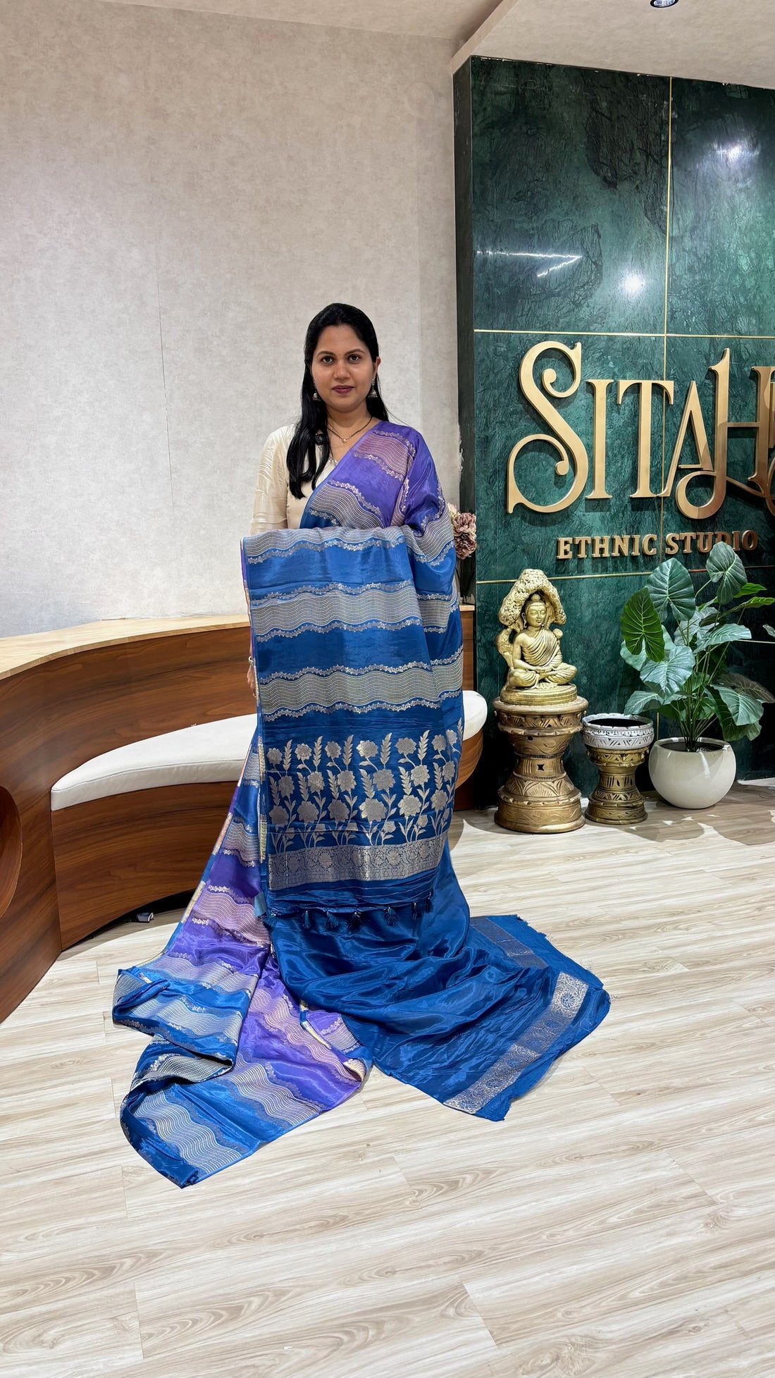 Crepe mashru peacock blue