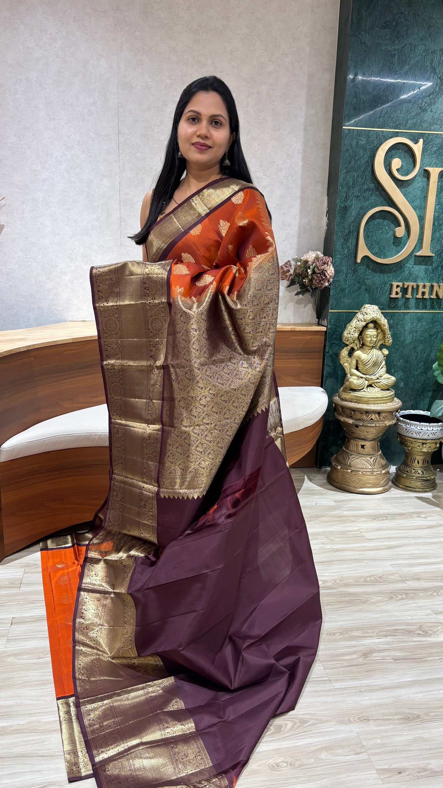 Handloom kanchi pattu rust