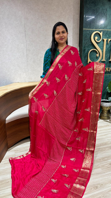 Chiffon weaving -embroidery rani pink