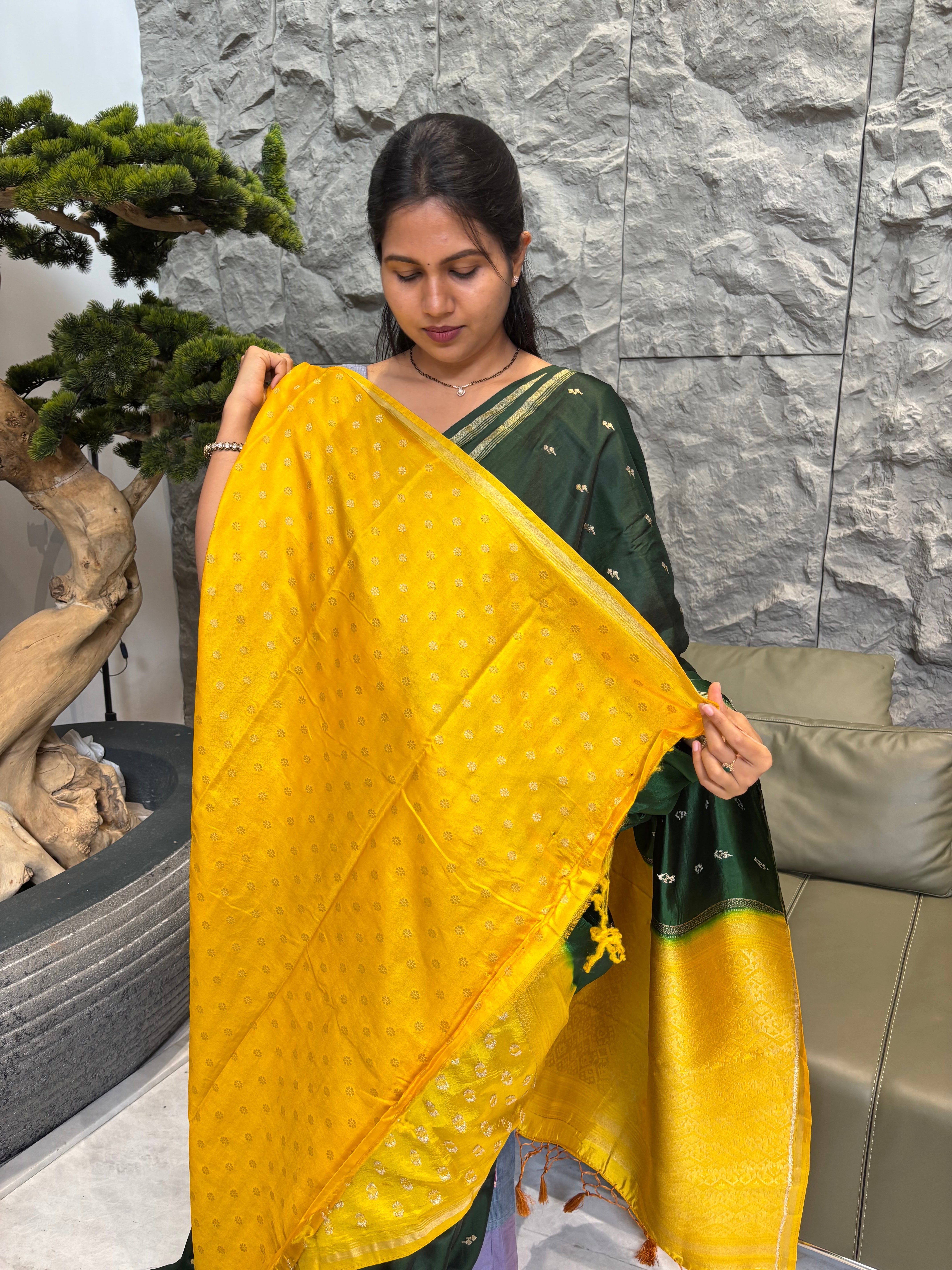 Soft pattu green -yellow