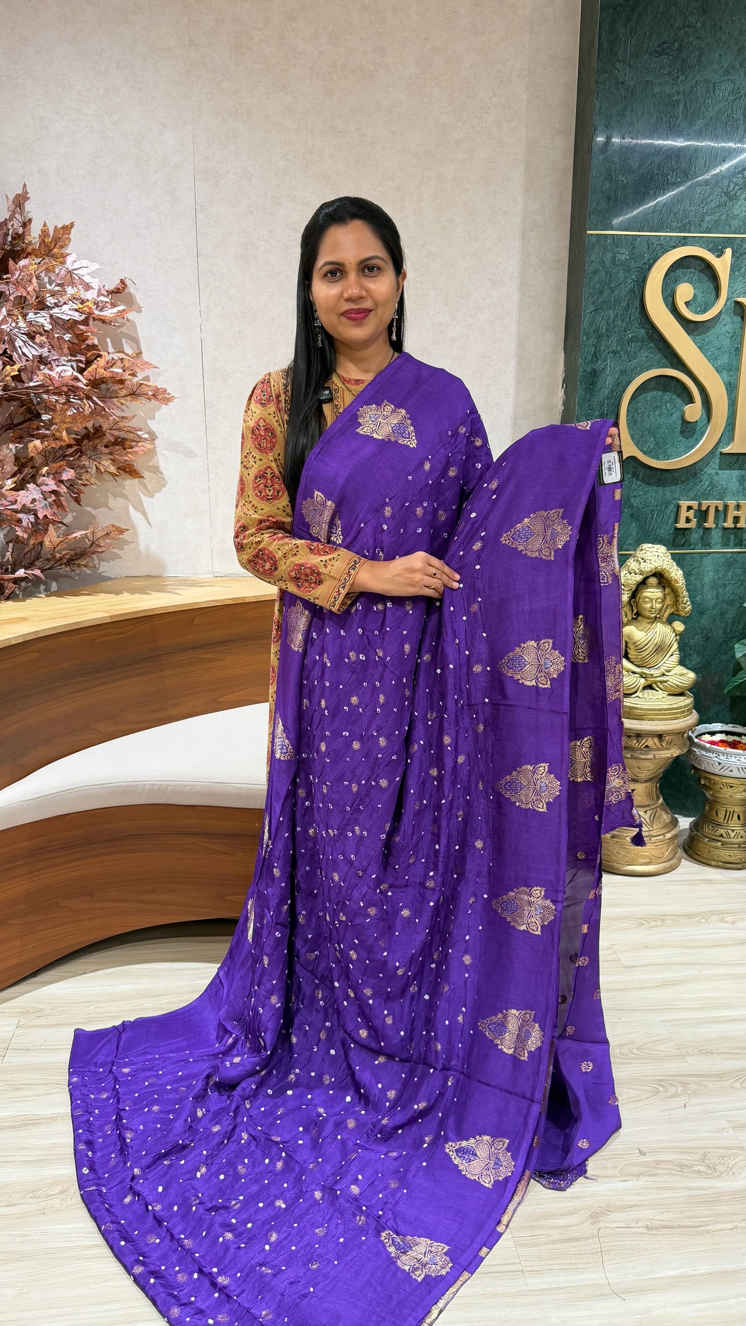 Chinon silk bandhini purple