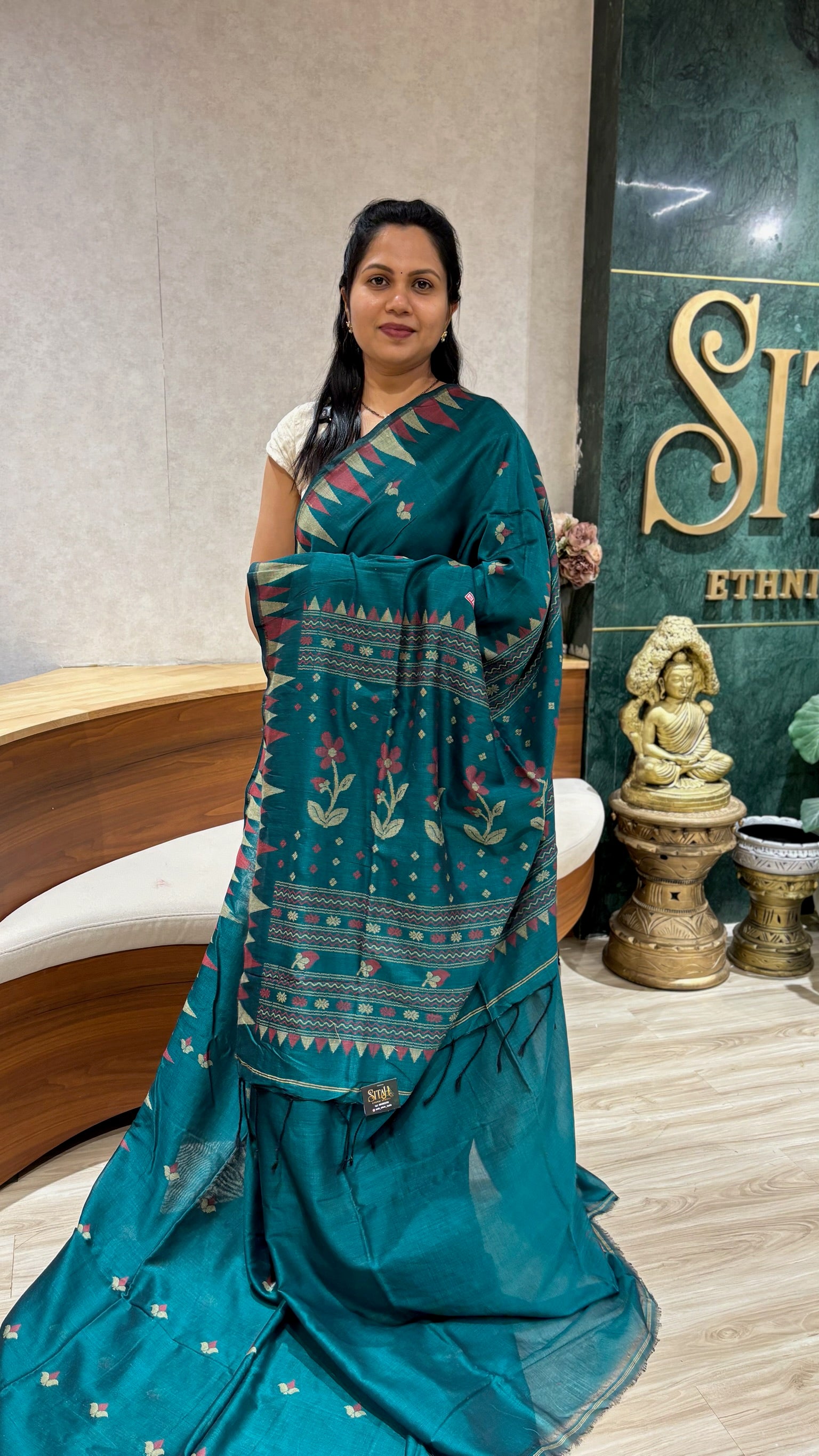 Mul cotton peacock green with blouse