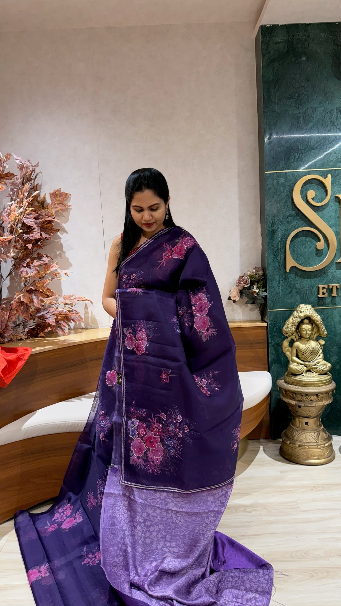 Pure organza work saree
