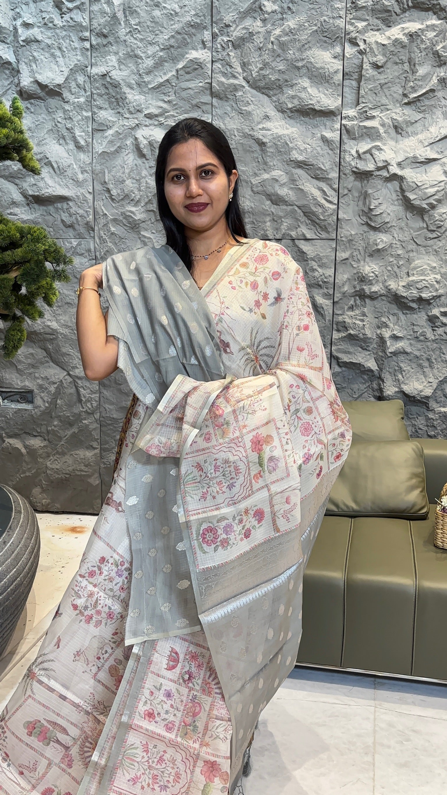 Cream grey kota saree