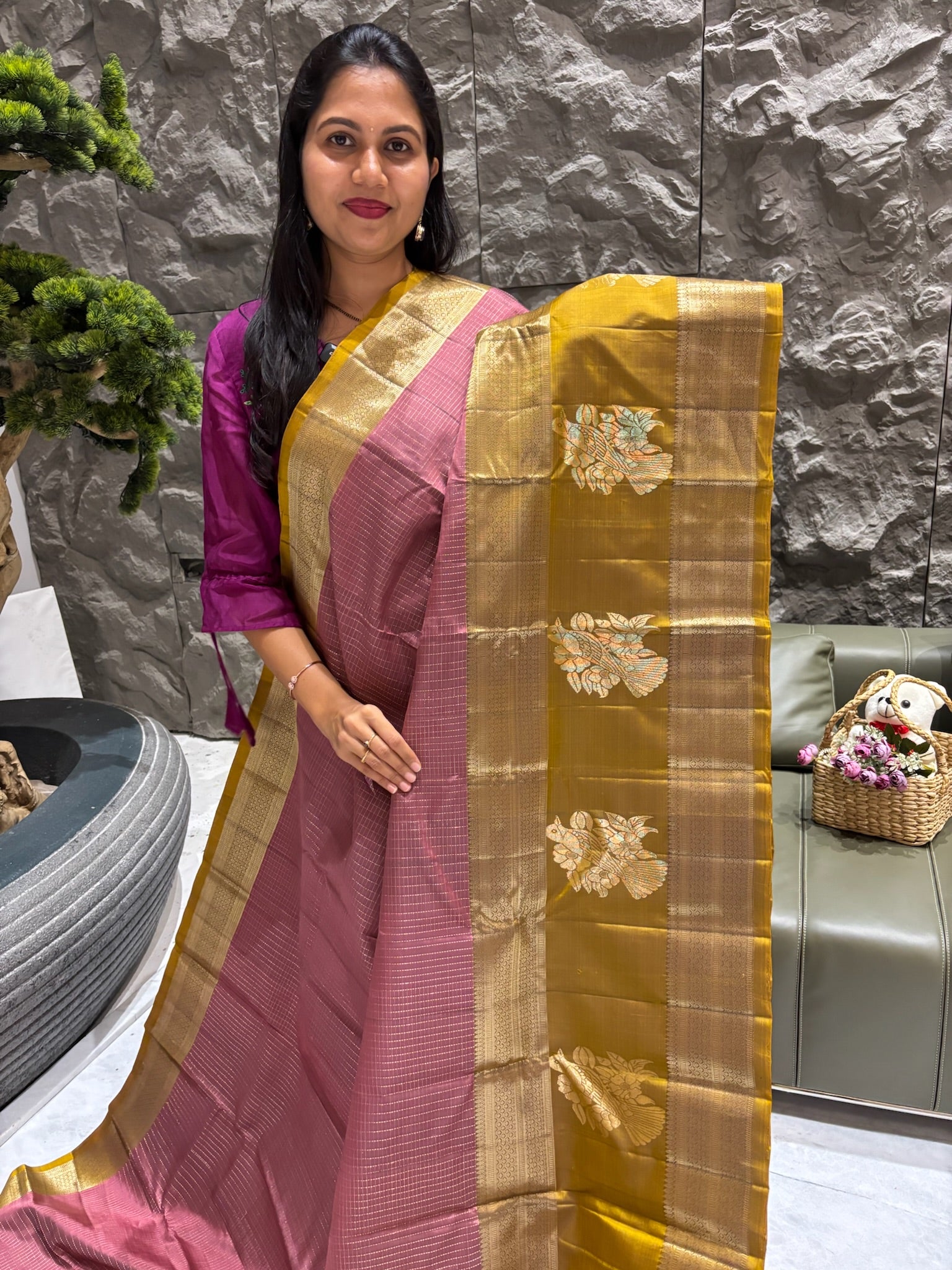Handloom kanchi pattu onion pink