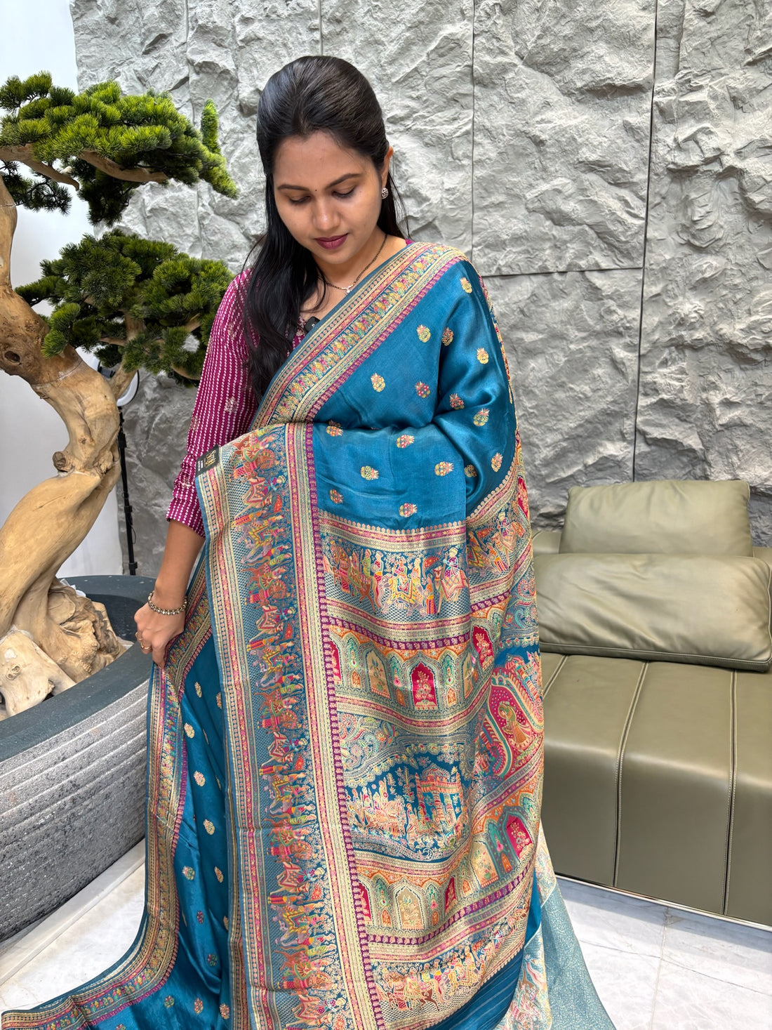 Teal Blue pashmina silk