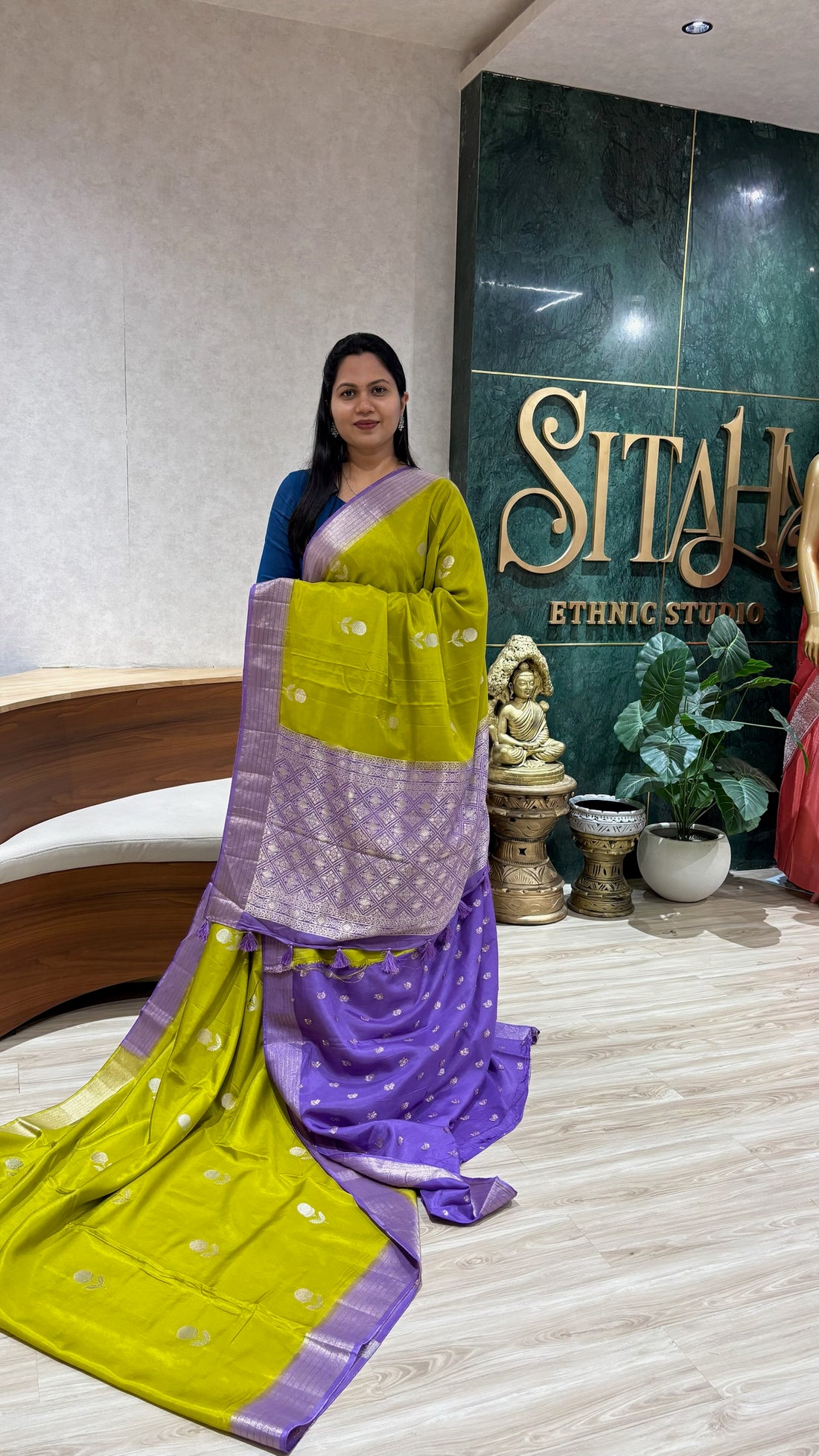 Tussar georgette mehndi green