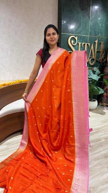 Georgette saree orange pink