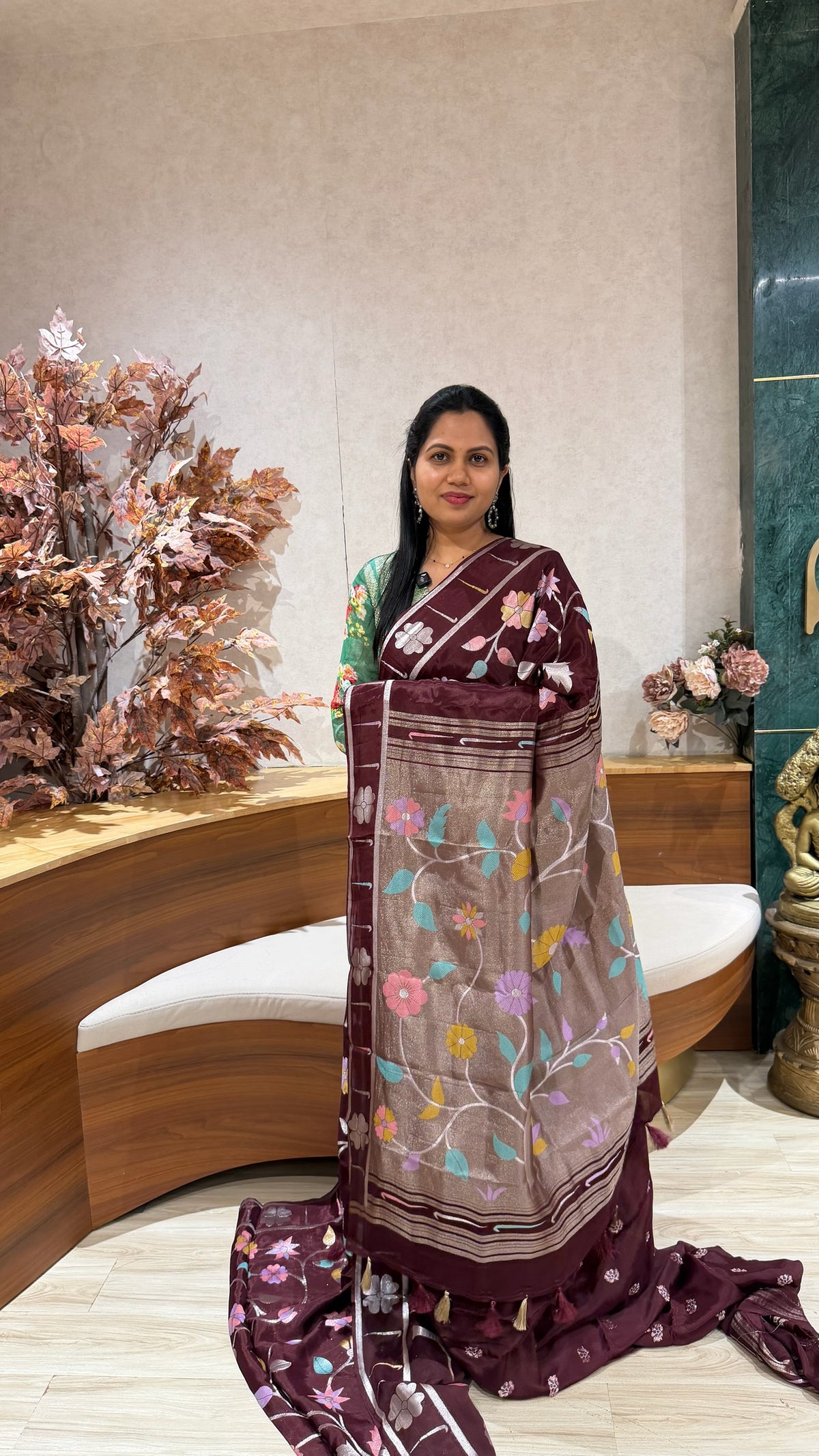 Pure georgette jhamdani brown