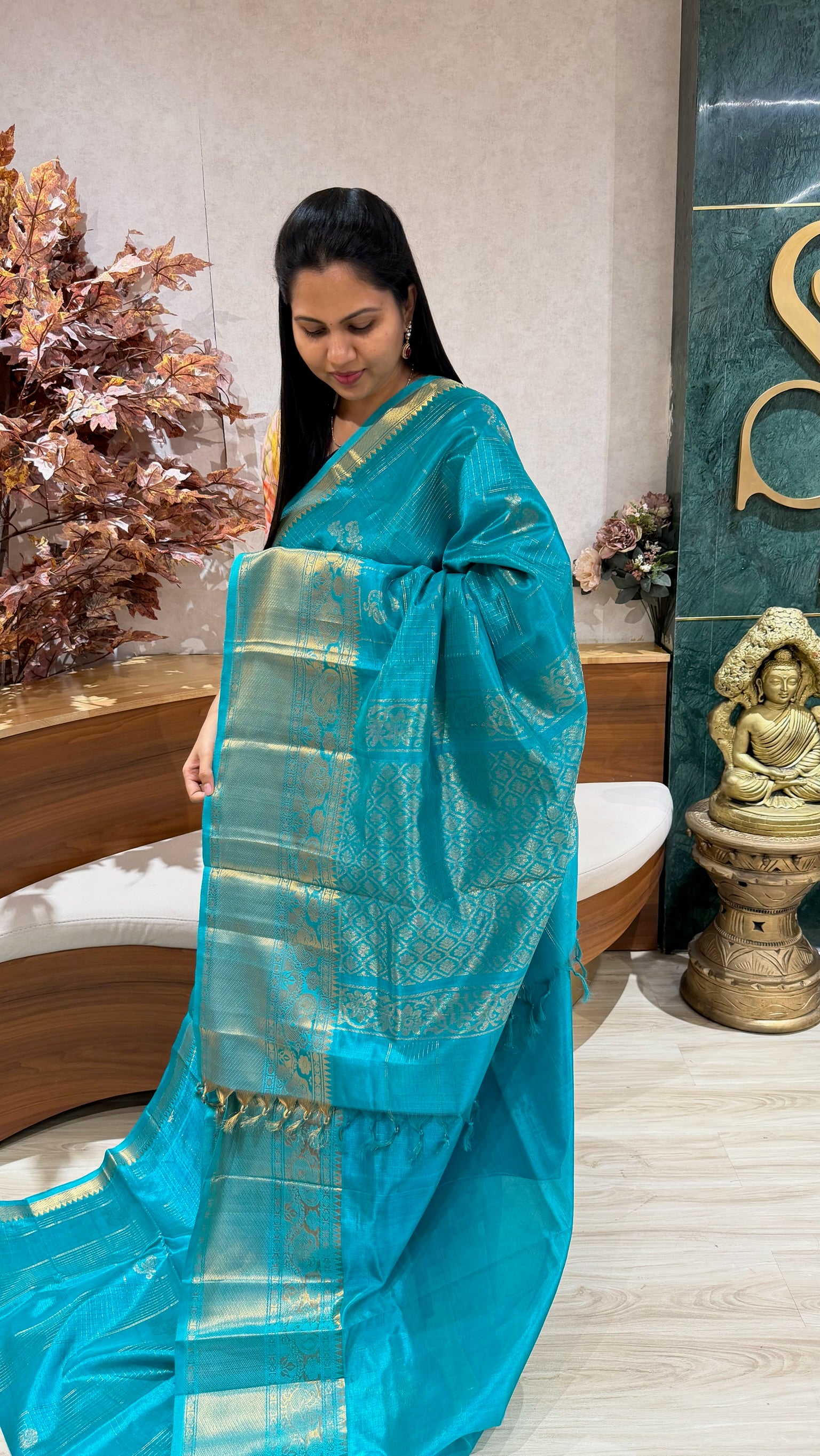 Handloom mangalgiri pattu sea blue