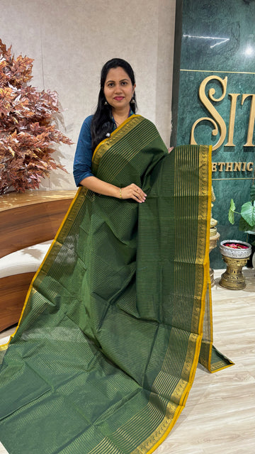 Kanchi cotton with running blouse -bottle green