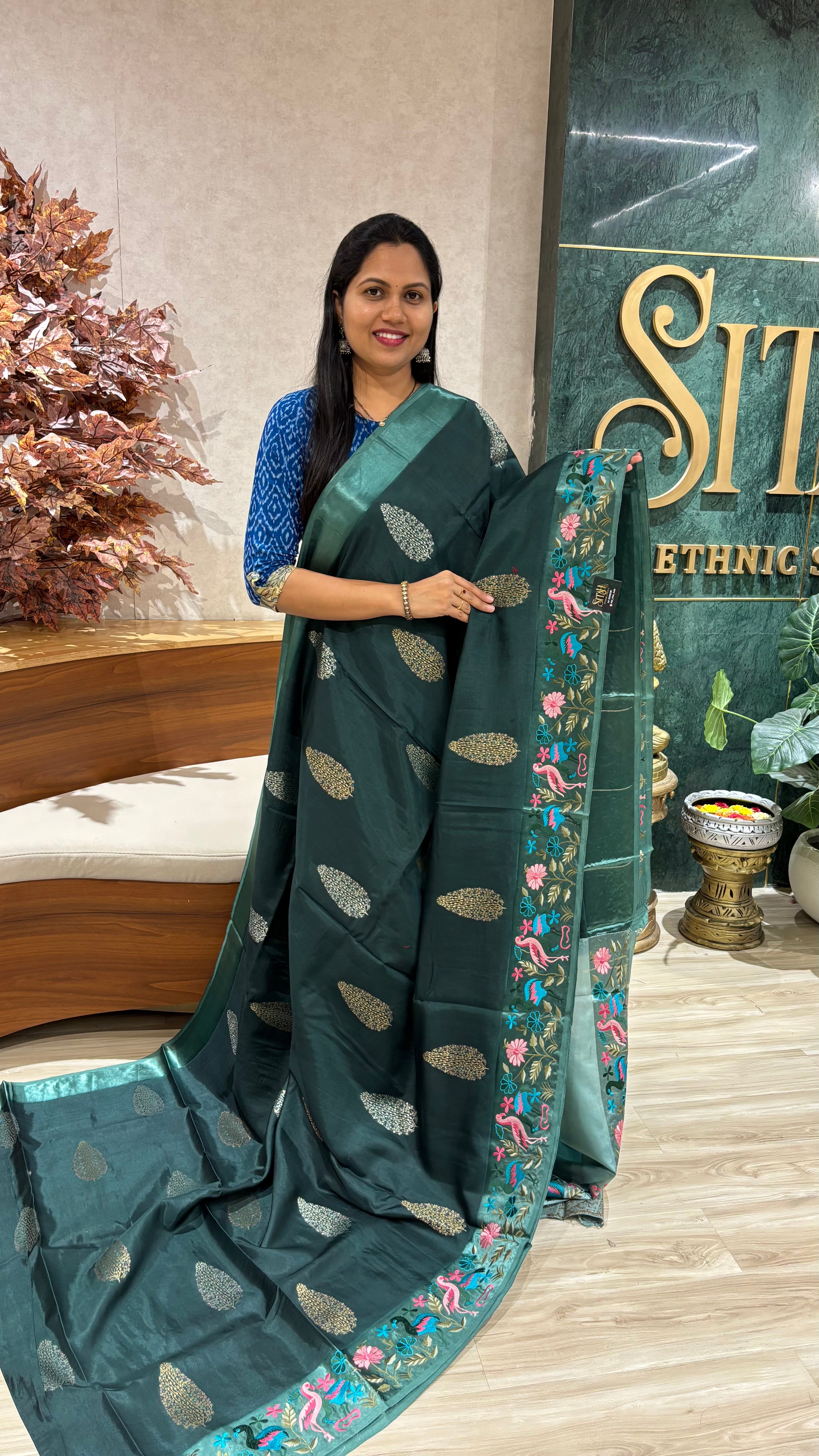 Russian silk mashru work borders