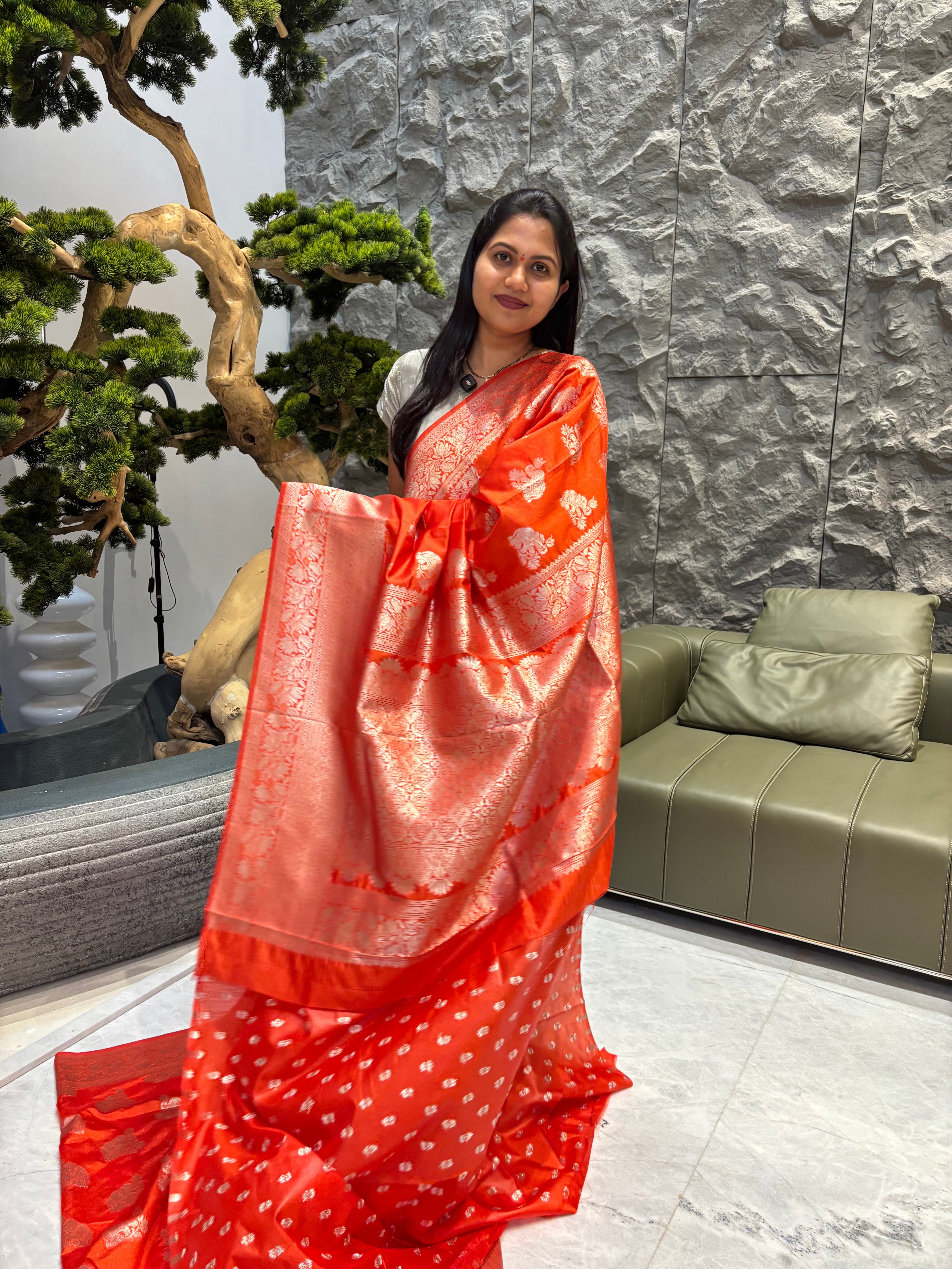 Orange kanchi style saree