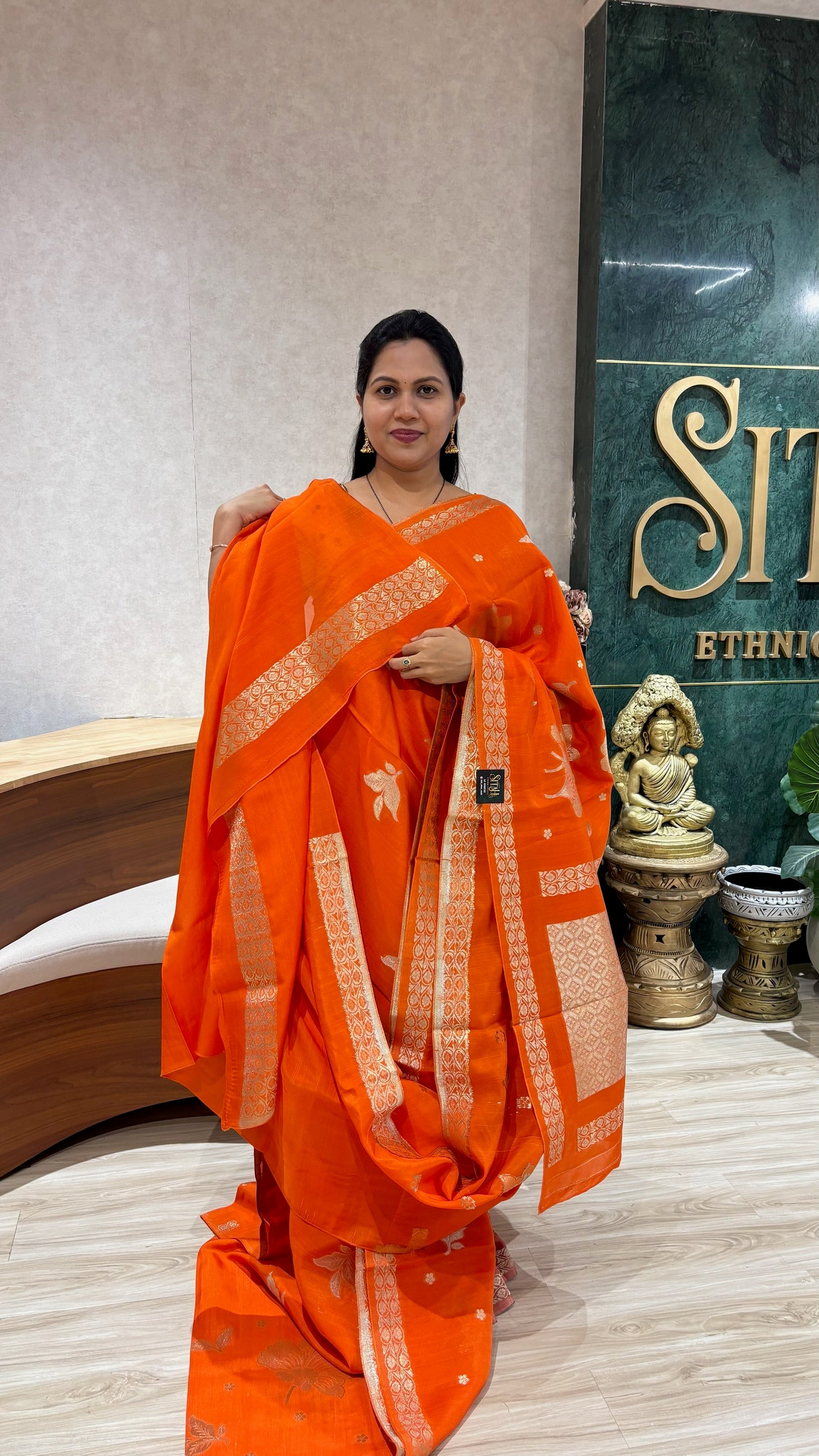 Tussar georgette orange