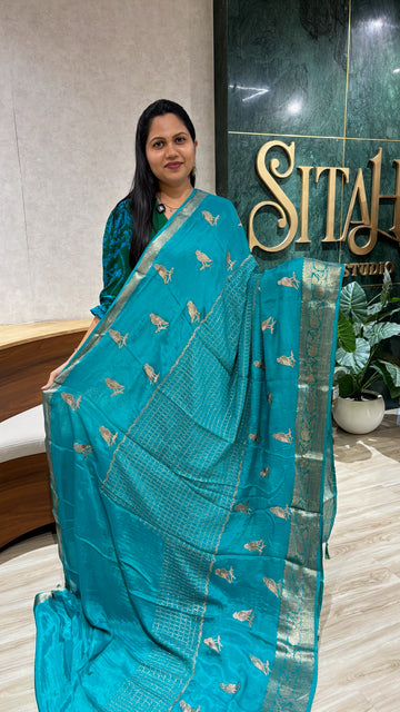 Chiffon weaving-embroidery sea blue