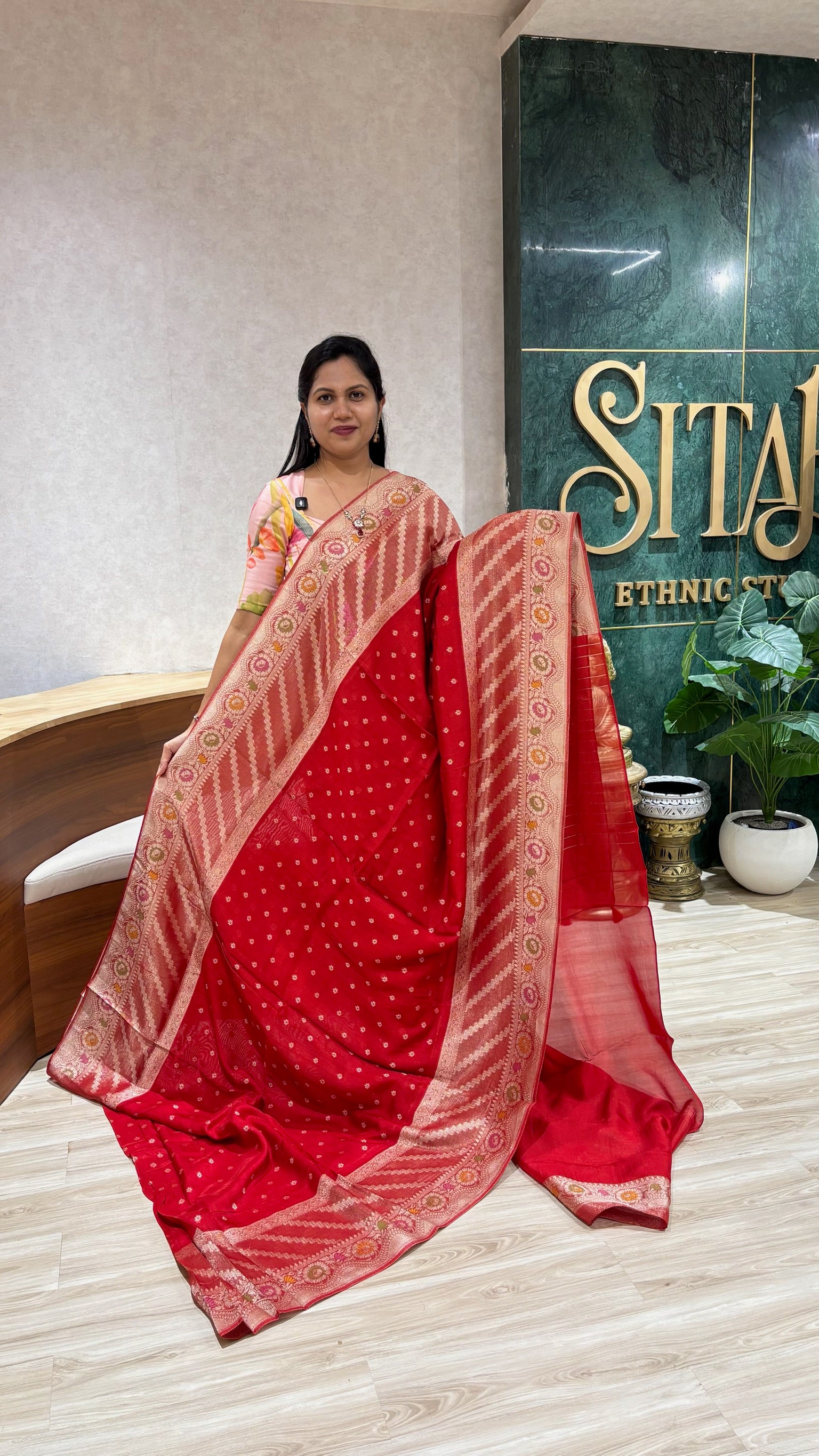 Tussar Georgette red