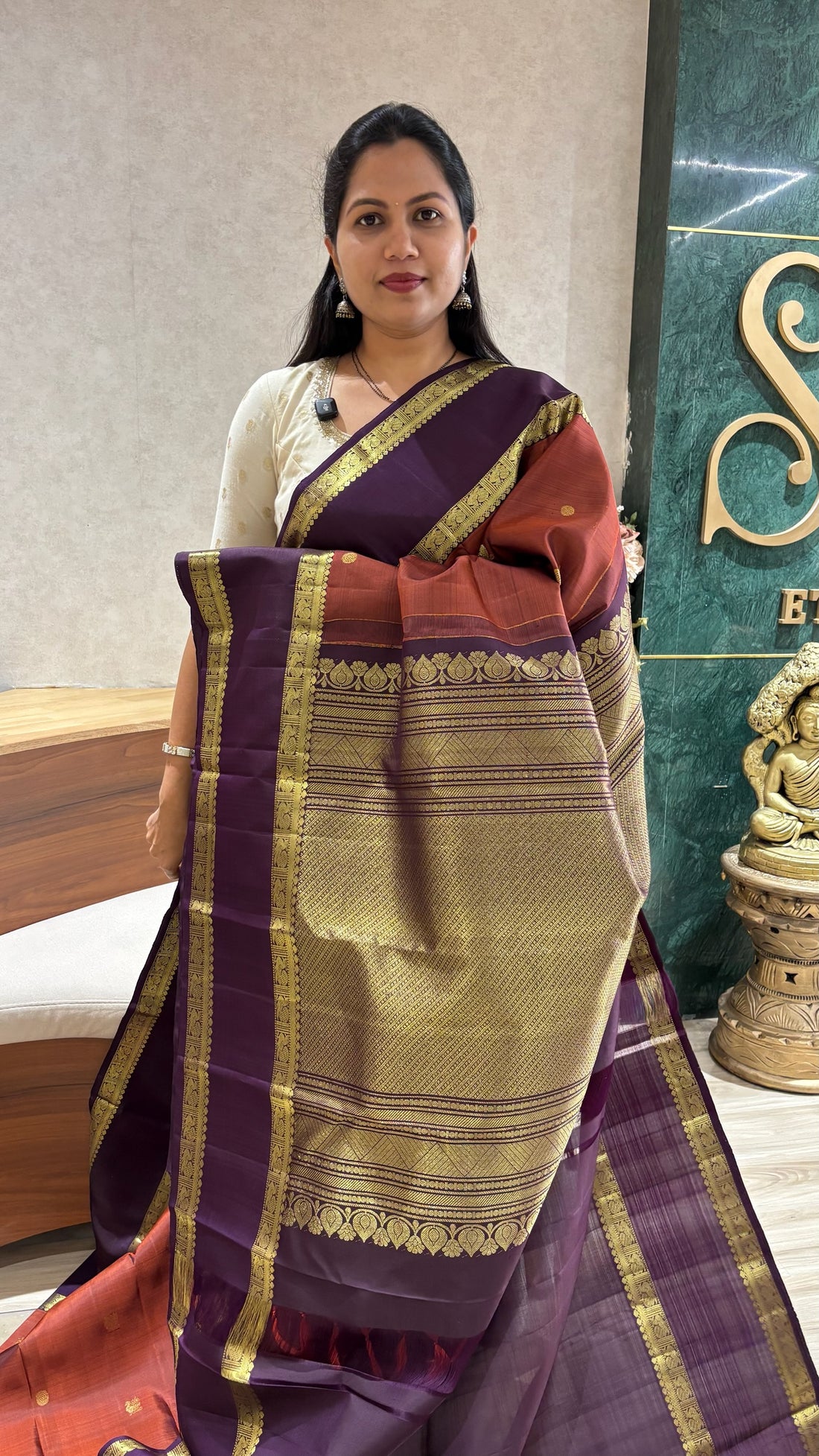 Vintage kanchi pattu rust-purple