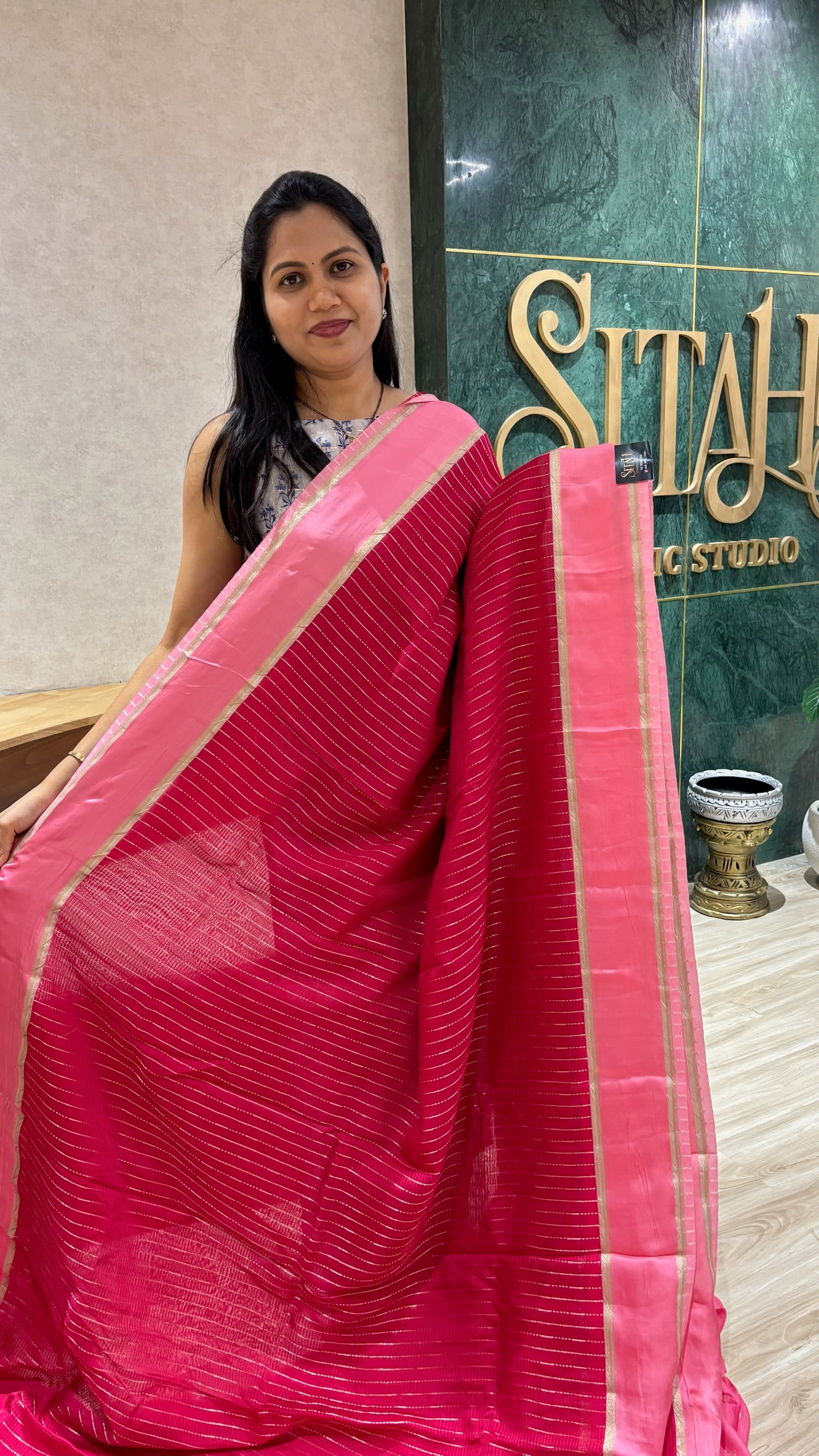 Mashru georgette pink