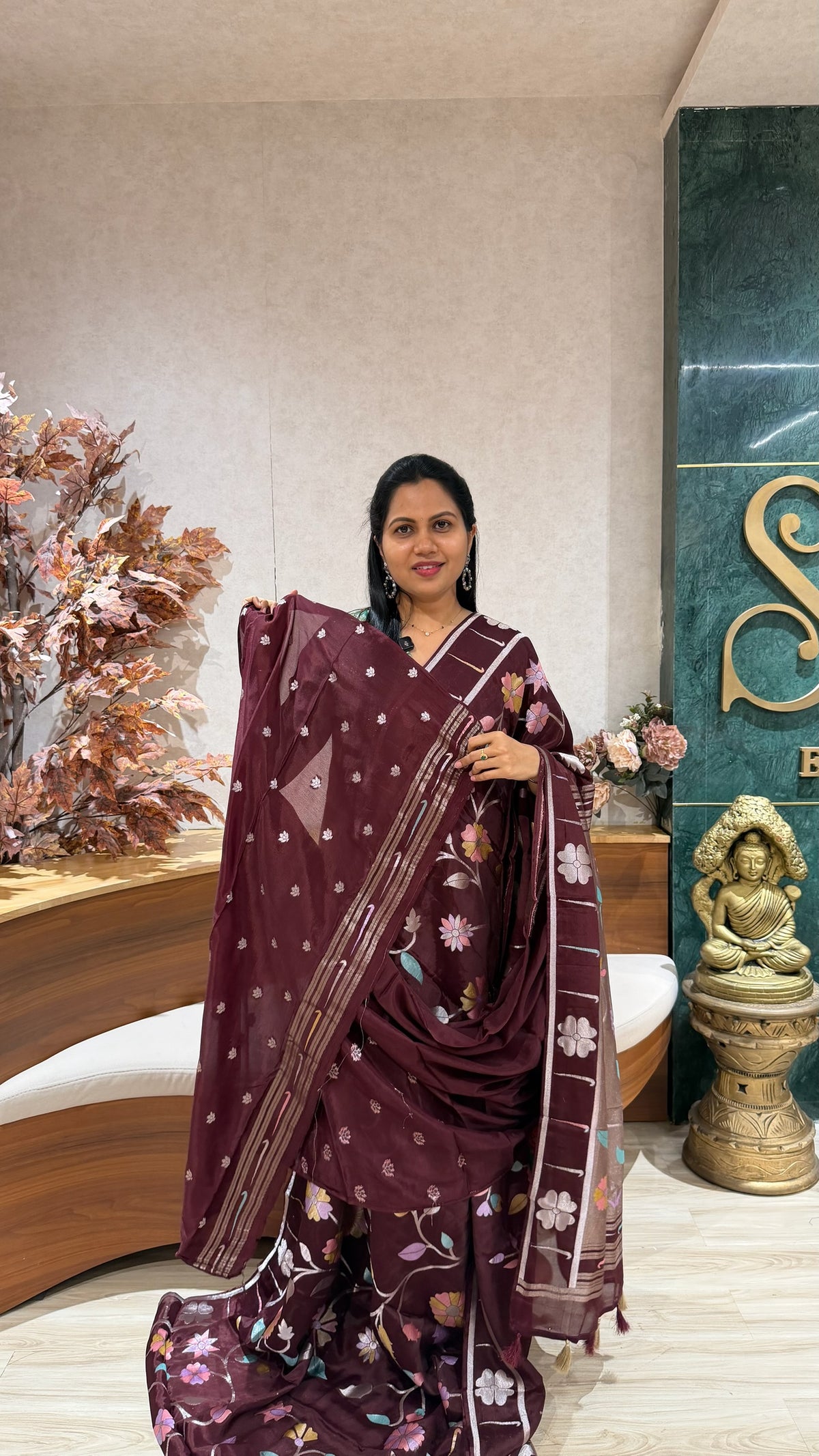 Pure georgette jhamdani brown