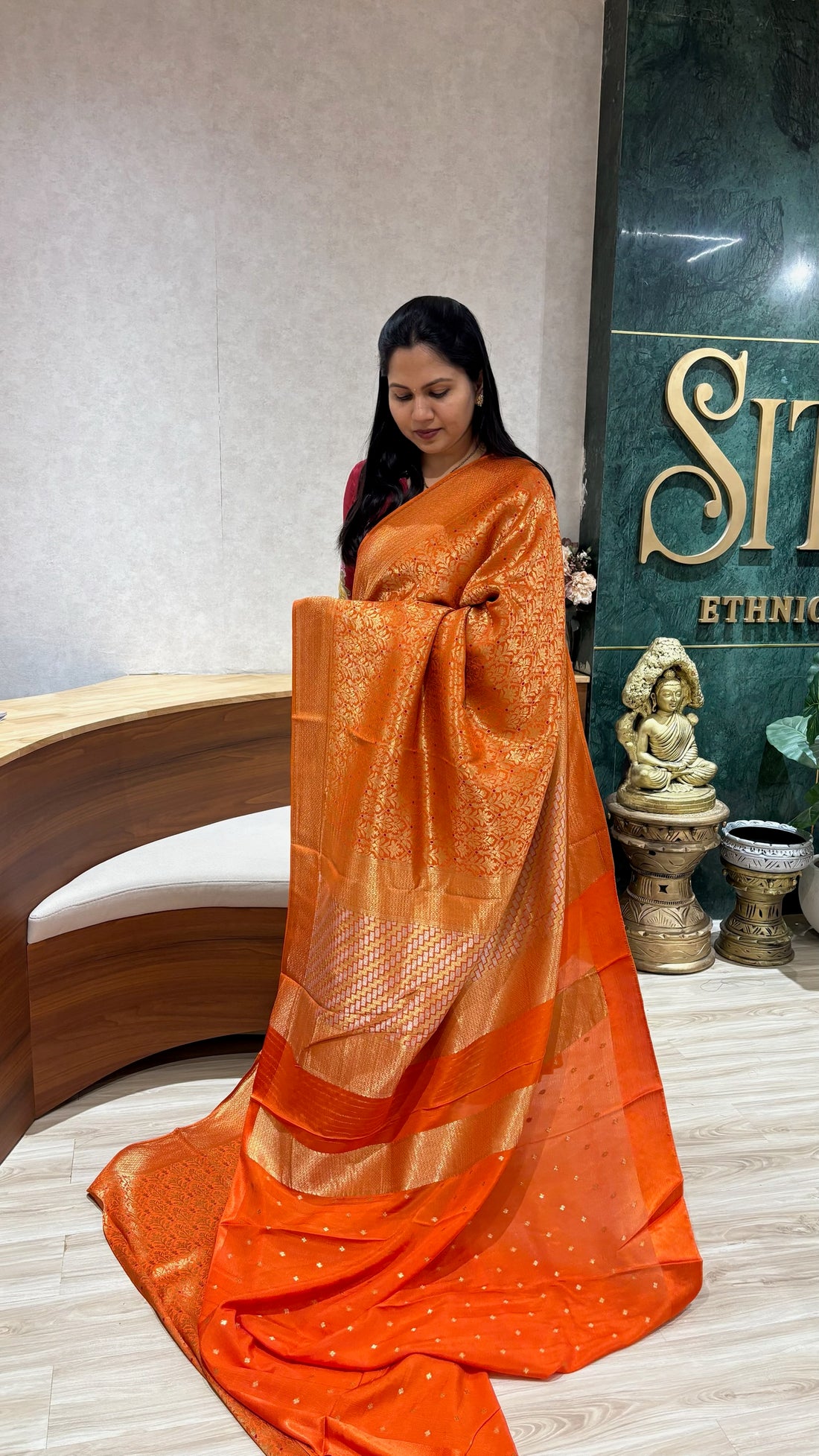 Crepe brocade silk orange