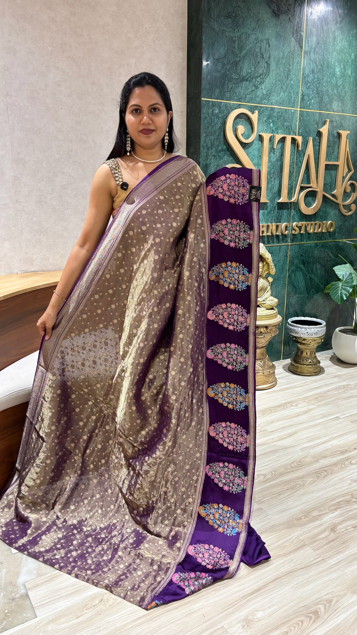 Banaras tissue Mashru borders purple