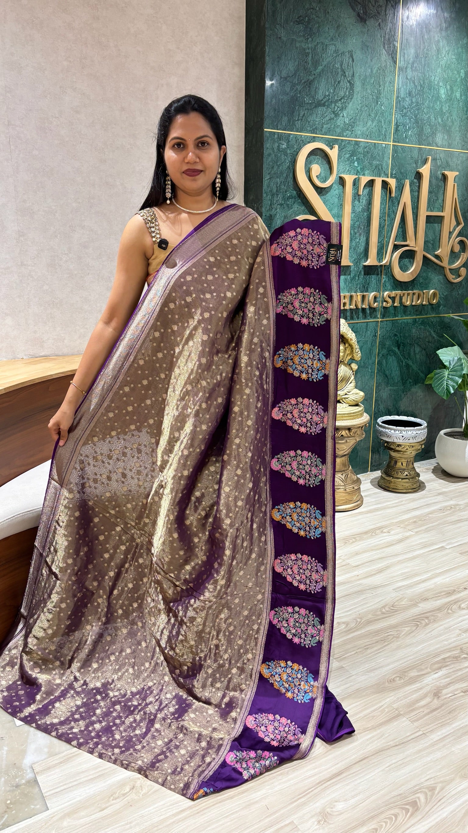 Banaras tissue Mashru borders purple
