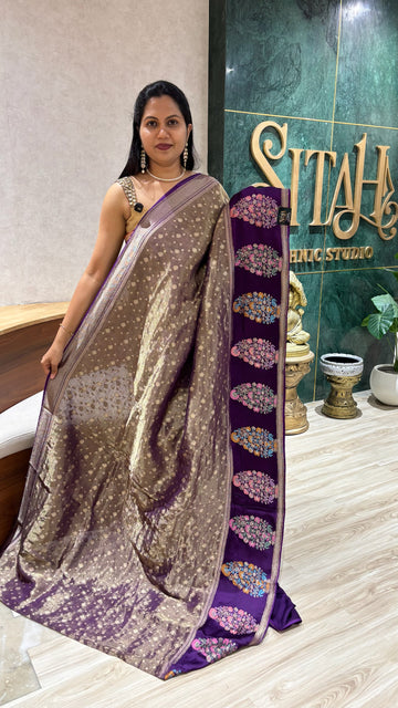 Banaras tissue Mashru borders purple