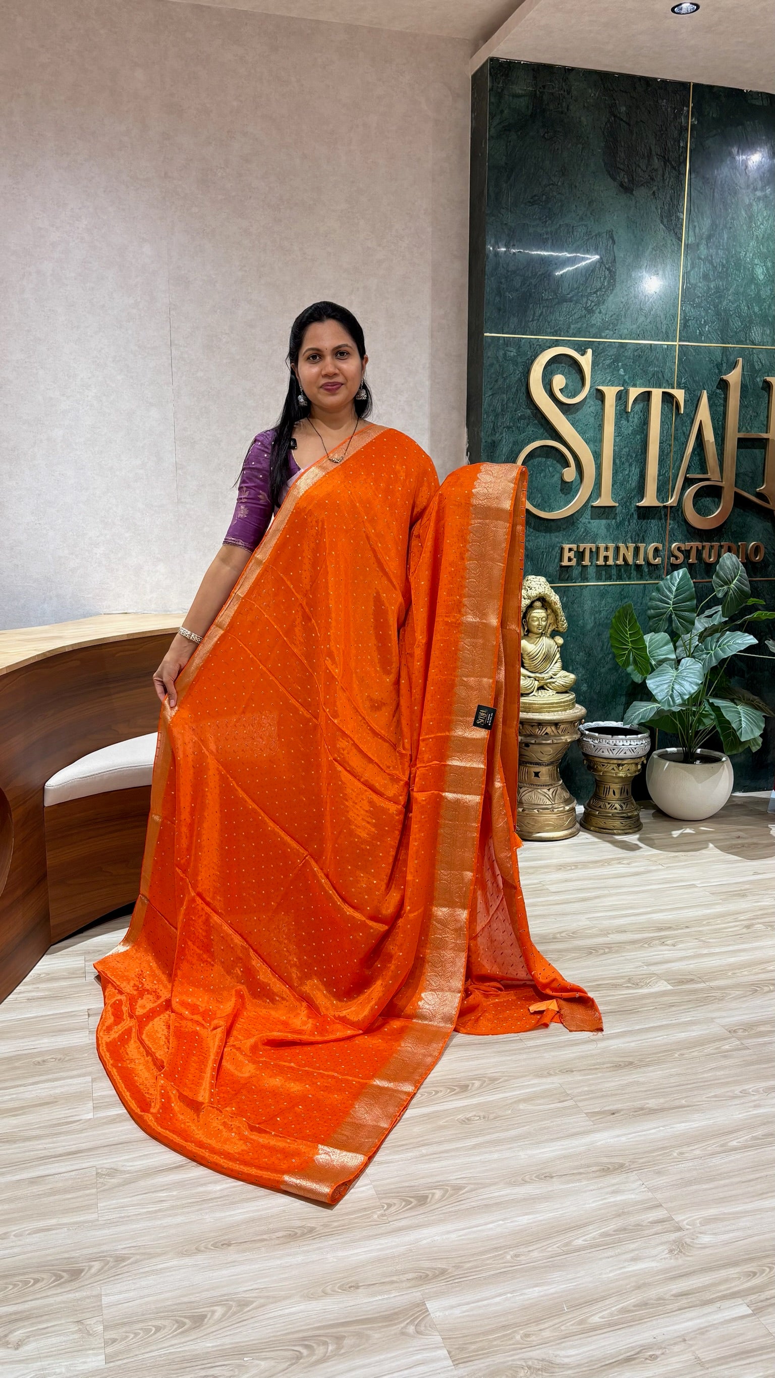 Banaras crepe silk orange