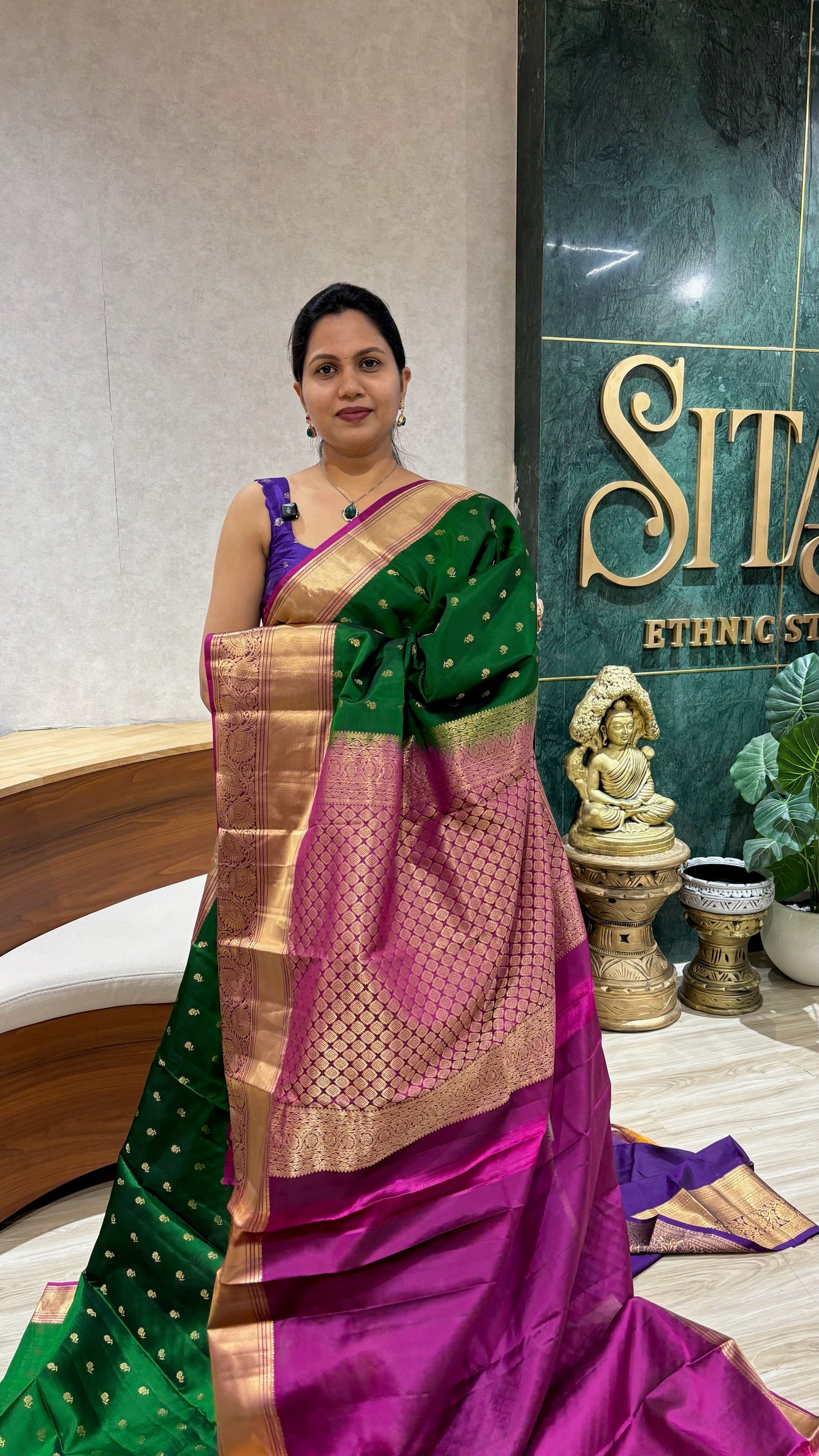 Handloom Kanchi pattu green