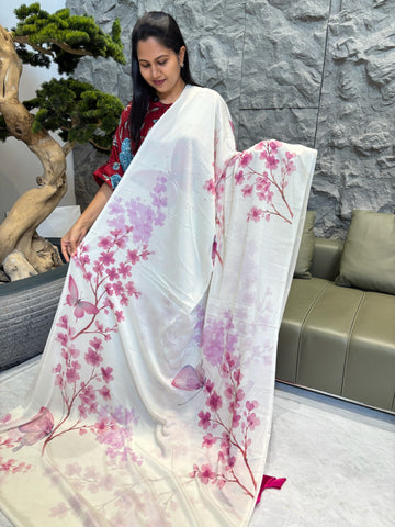 Pure georgette white-pink Jabili