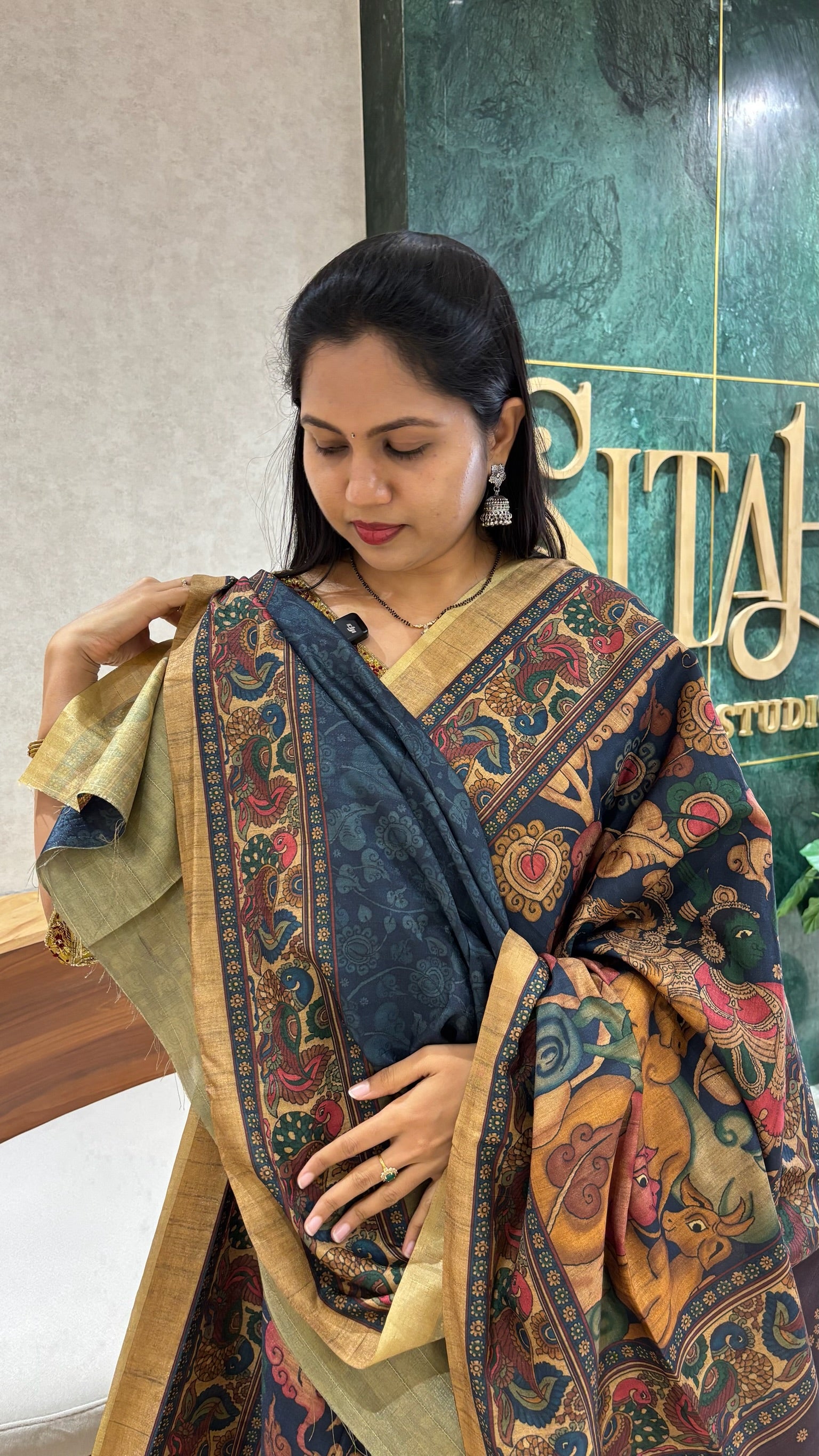 Tussar pichwai blue