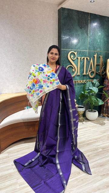 Mangalgiri pattu digital print purple