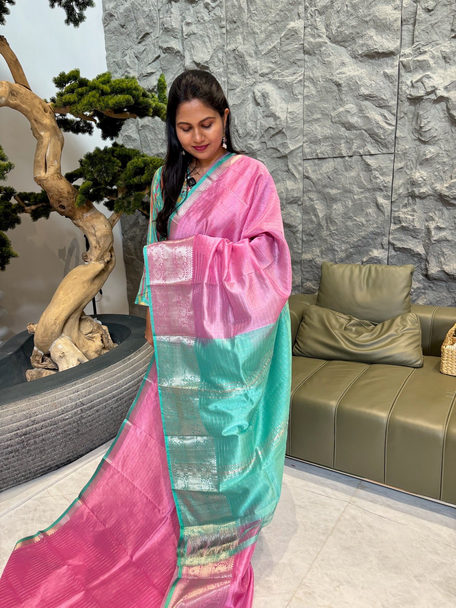 Mangalagiri pattu pink sea green