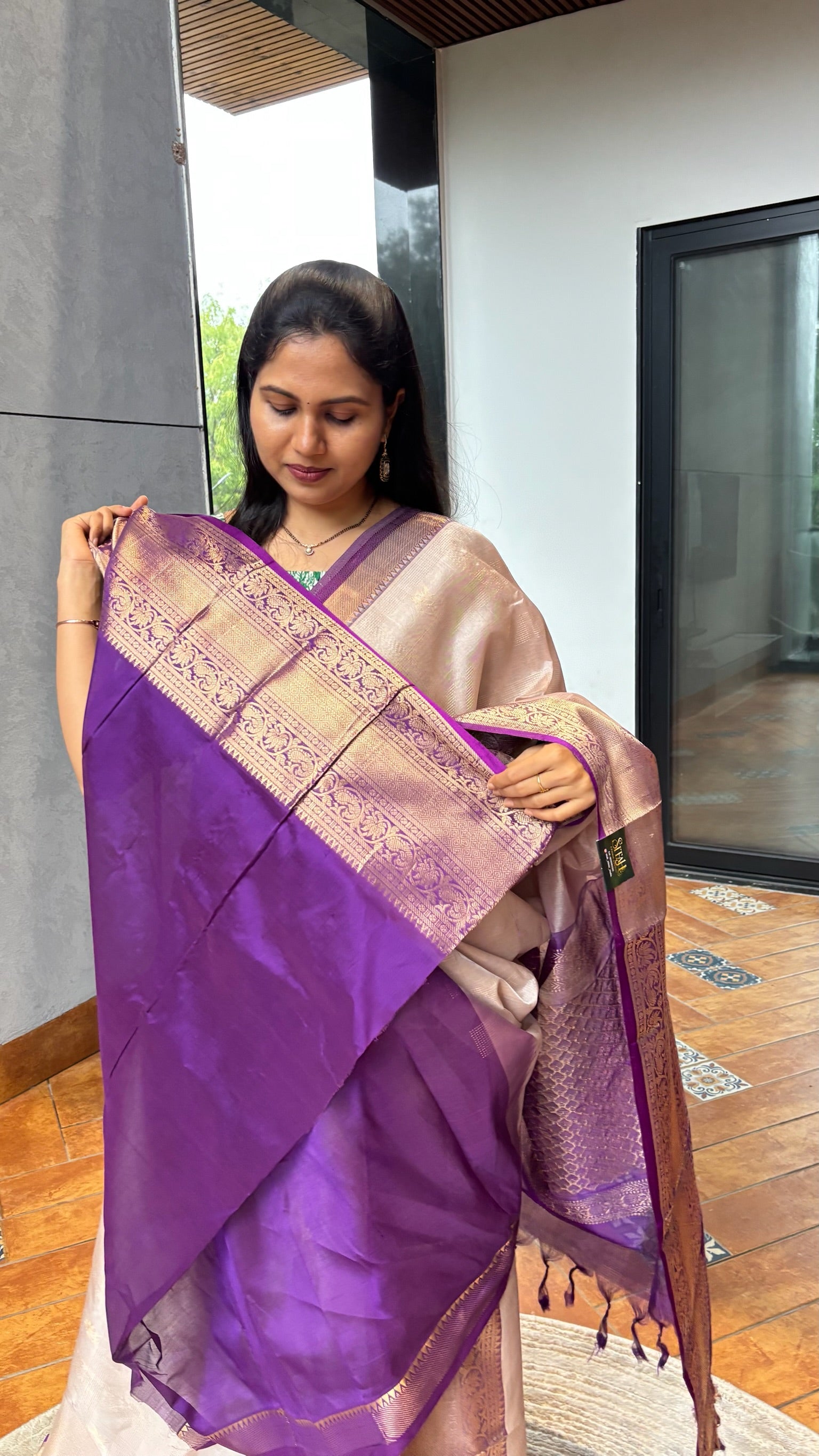 Mangalgiri pattu beige purple