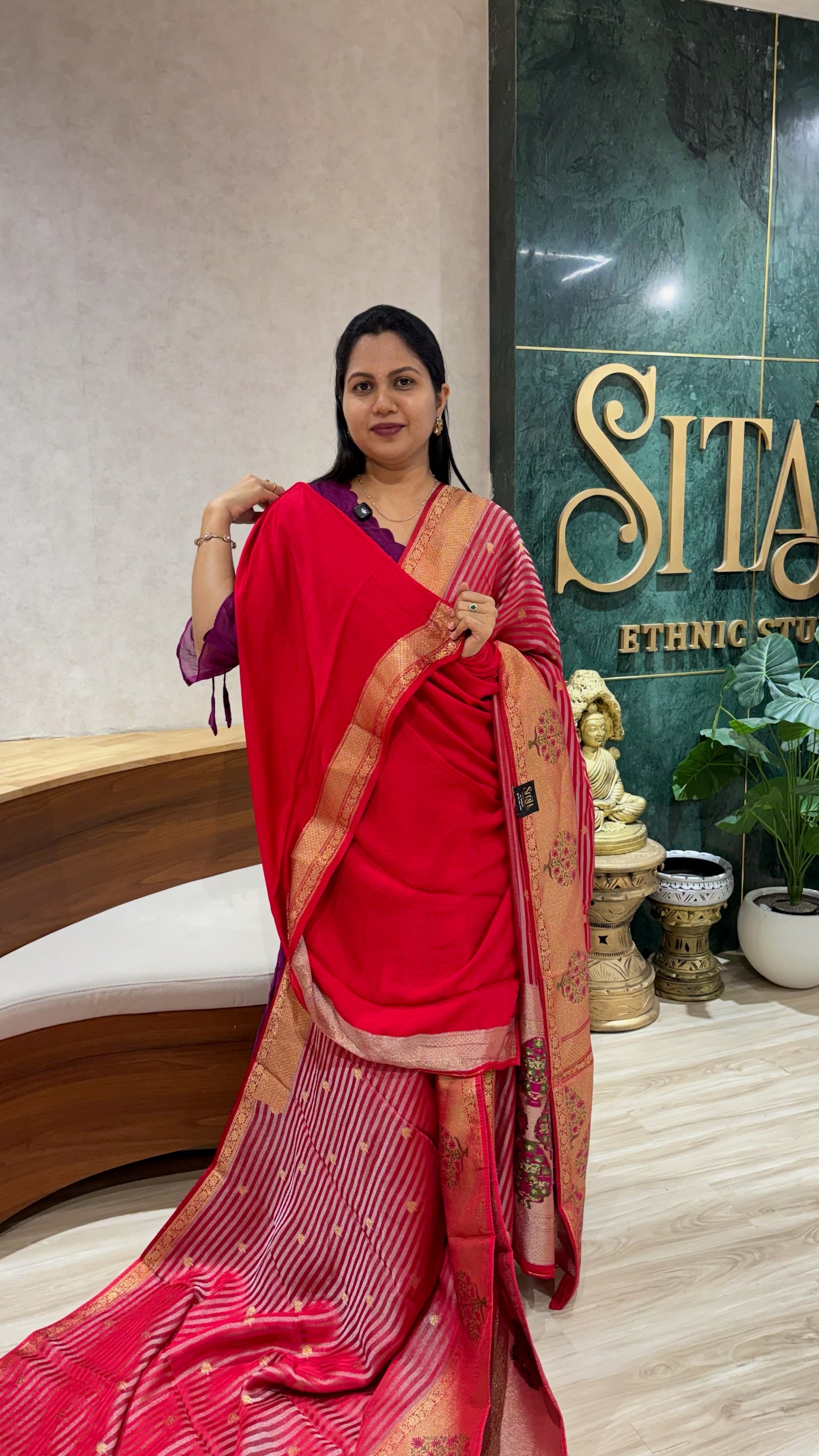 Mashru georgette red