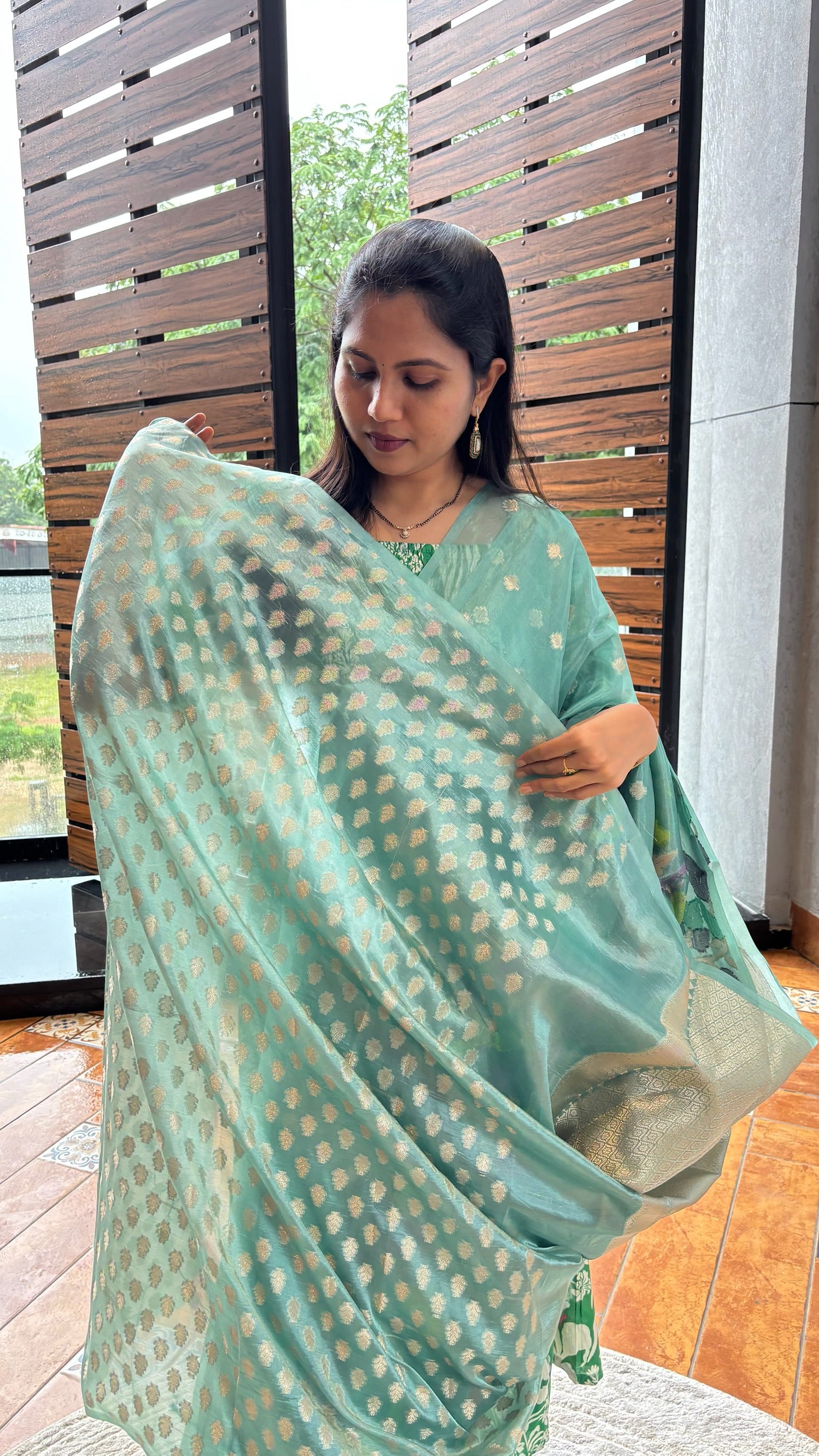 Ice blue Paper silk saree