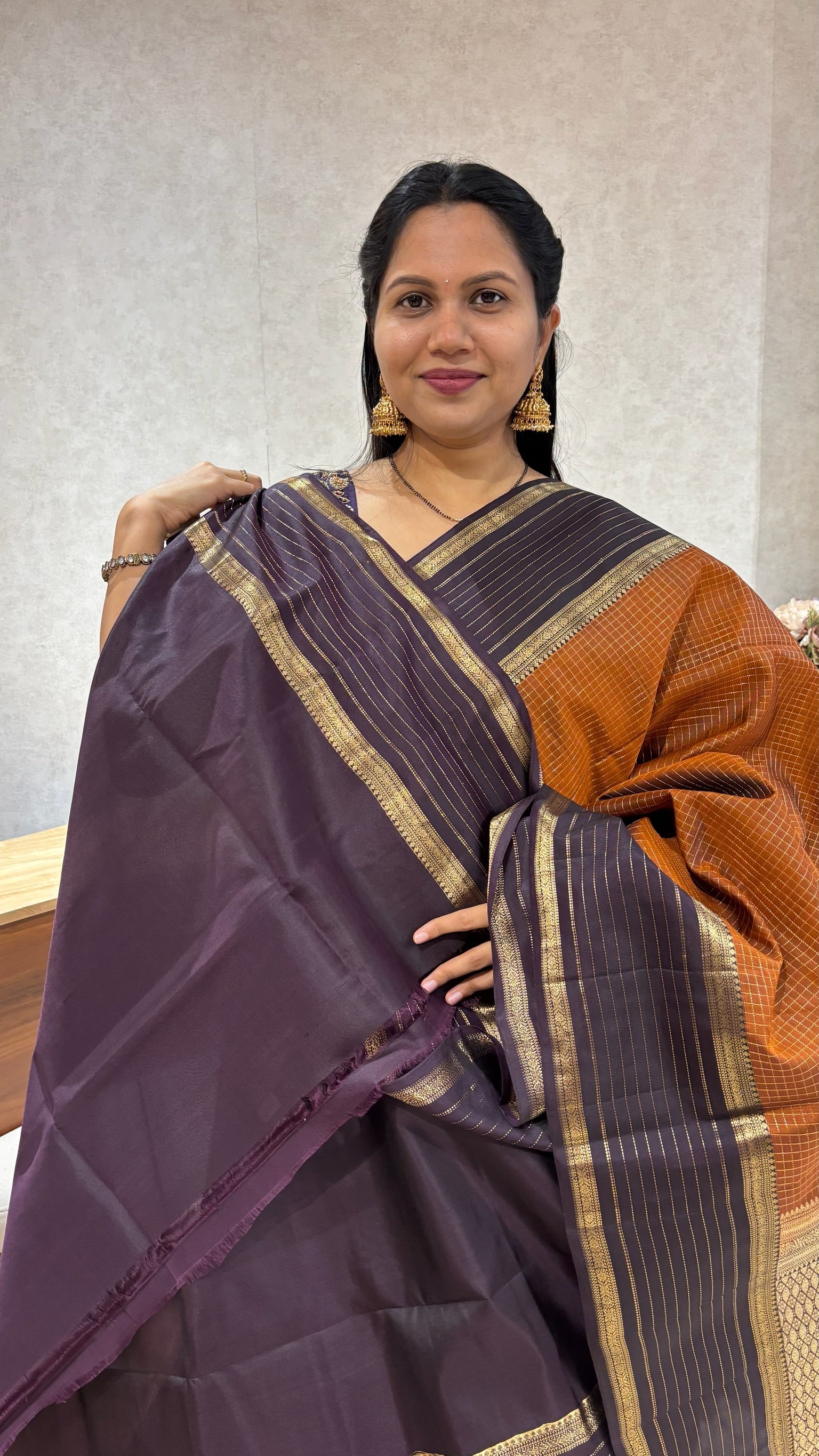 Light weight handloom Kanchi pattu rust orange