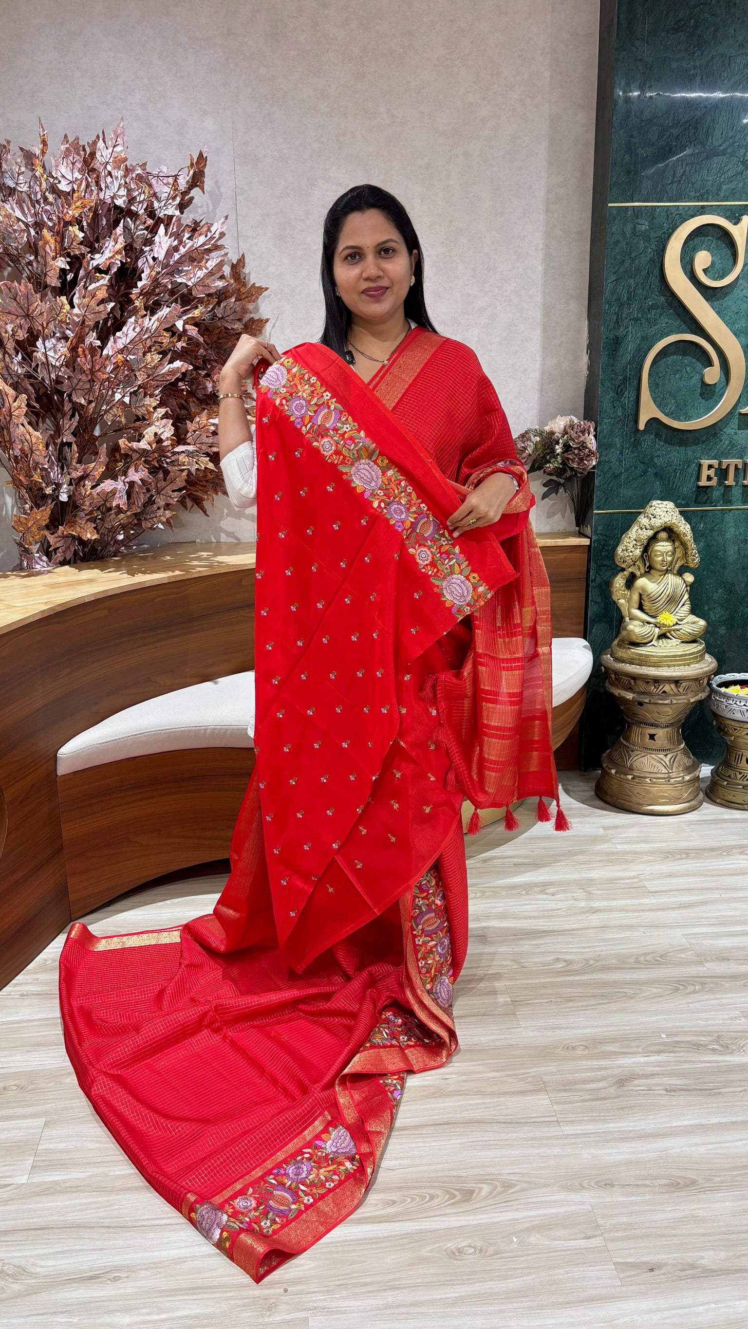 Russian silk embroidery red